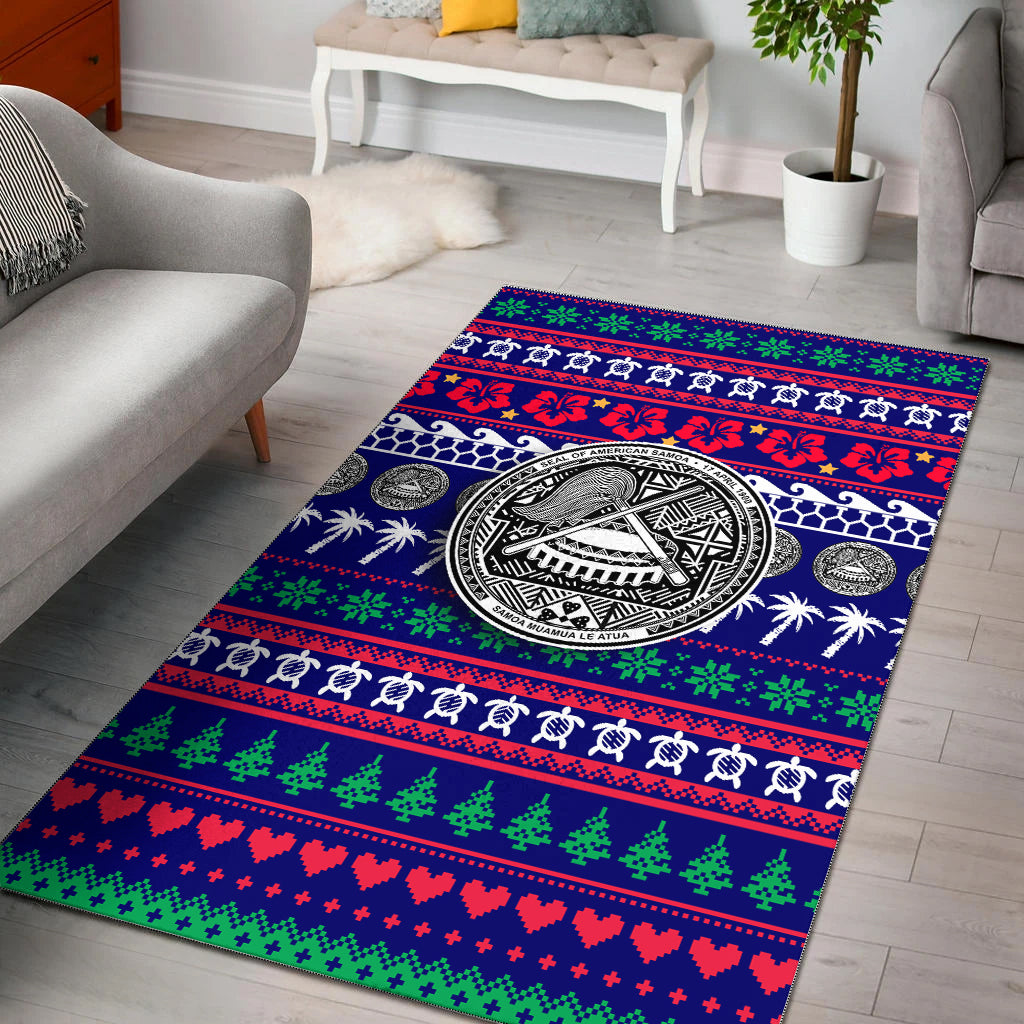 American Samoa Christmas Area Rug - Ugly Christmas - LT12 Blue - Polynesian Pride