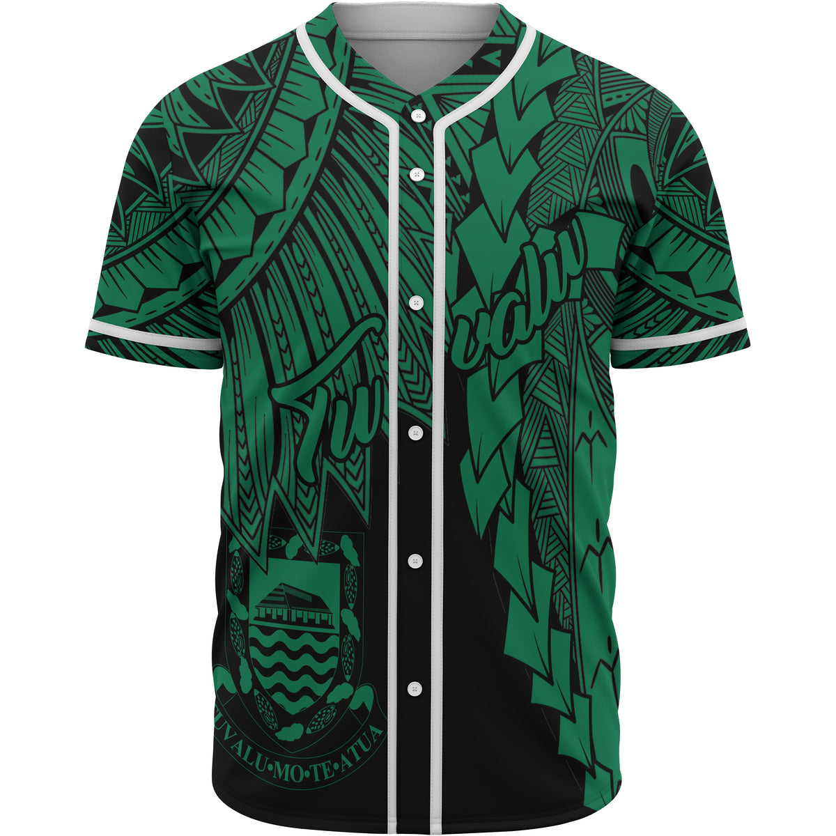 Tuvalu Polynesian Baseball Shirt - Tribal Wave Tattoo Green Unisex Green - Polynesian Pride