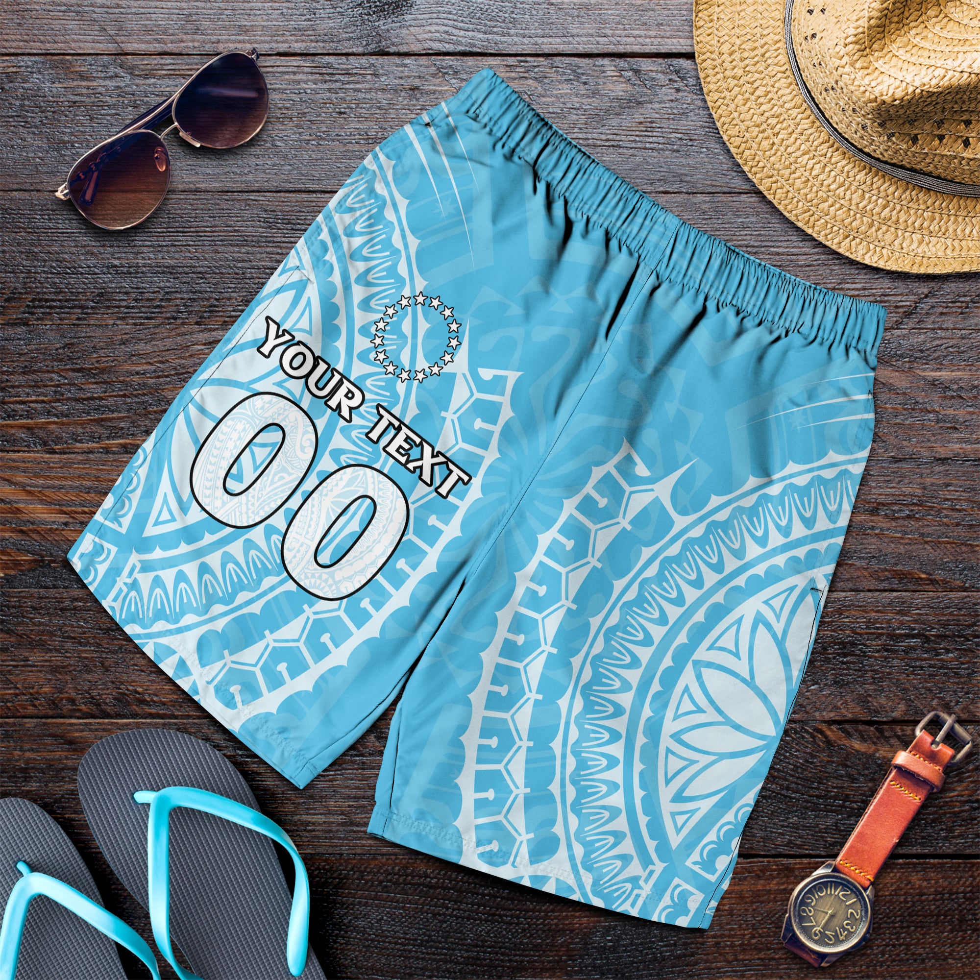 (Custom Personalised) Cook Islands Mauke Men Short - Tribal Pattern - LT12 Blue - Polynesian Pride