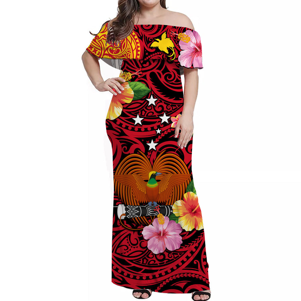 Papua New Guinea Off Shoulder Long Dress Polynesia Raggiana Bird of Paradise Original LT13 Women White - Polynesian Pride