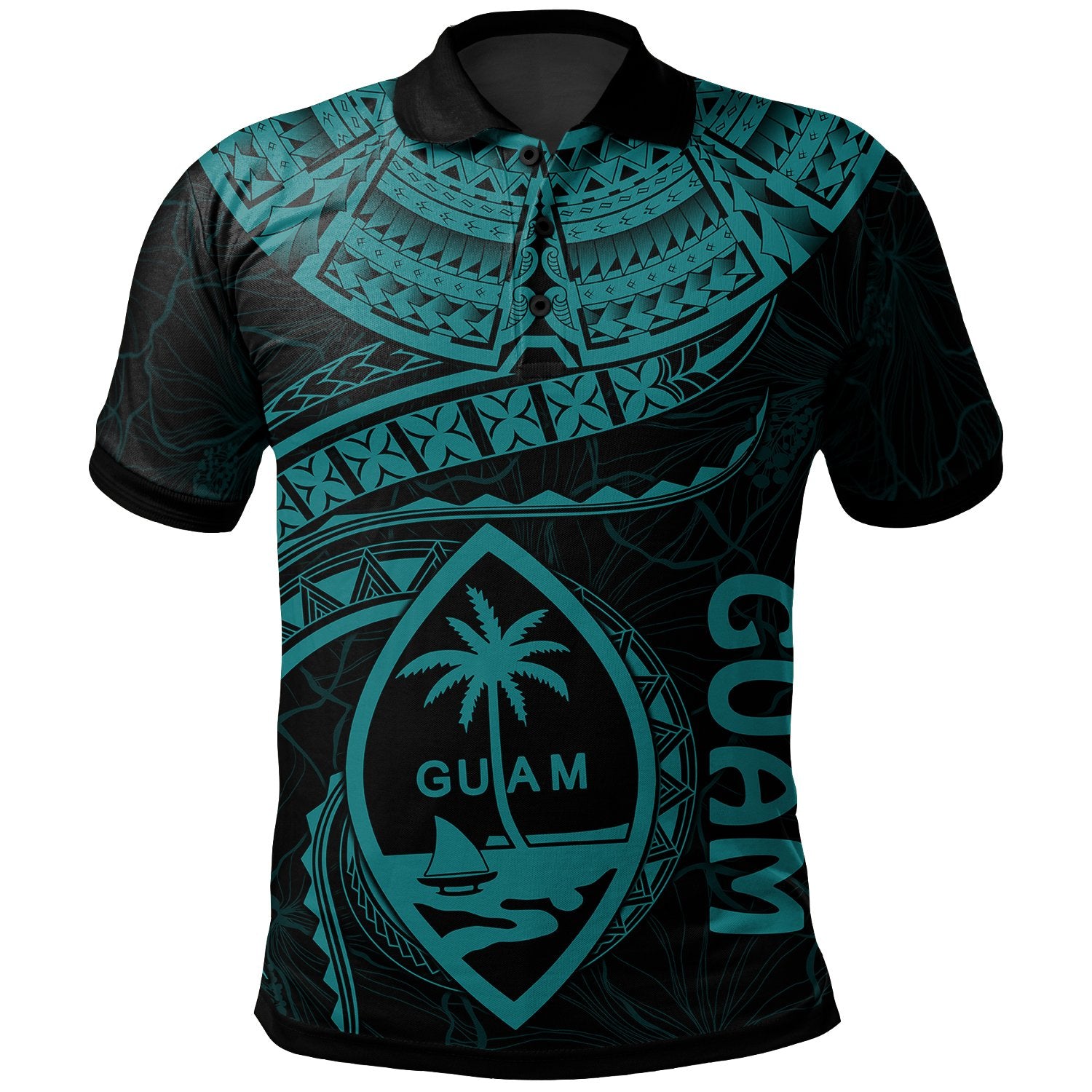 Guam Polynesian Polo Shirt Guam Waves (Turquoise) Unisex Turquoise - Polynesian Pride