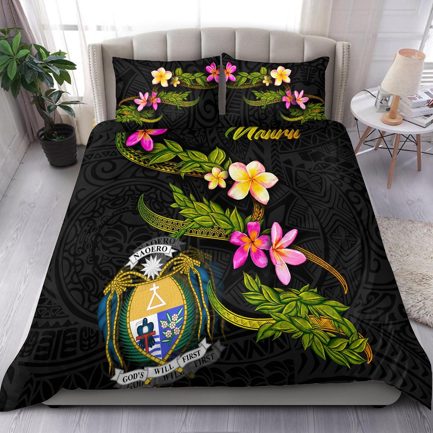 Nauru Polynesian Bedding Set - Plumeria Tribal Black - Polynesian Pride