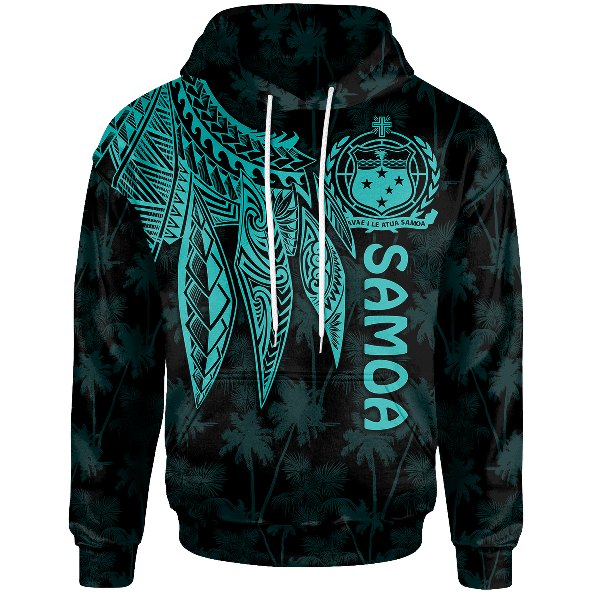 Samoa Zip up Hoodie Polynesian Wings (Turquoise) Unisex Turquoise - Polynesian Pride