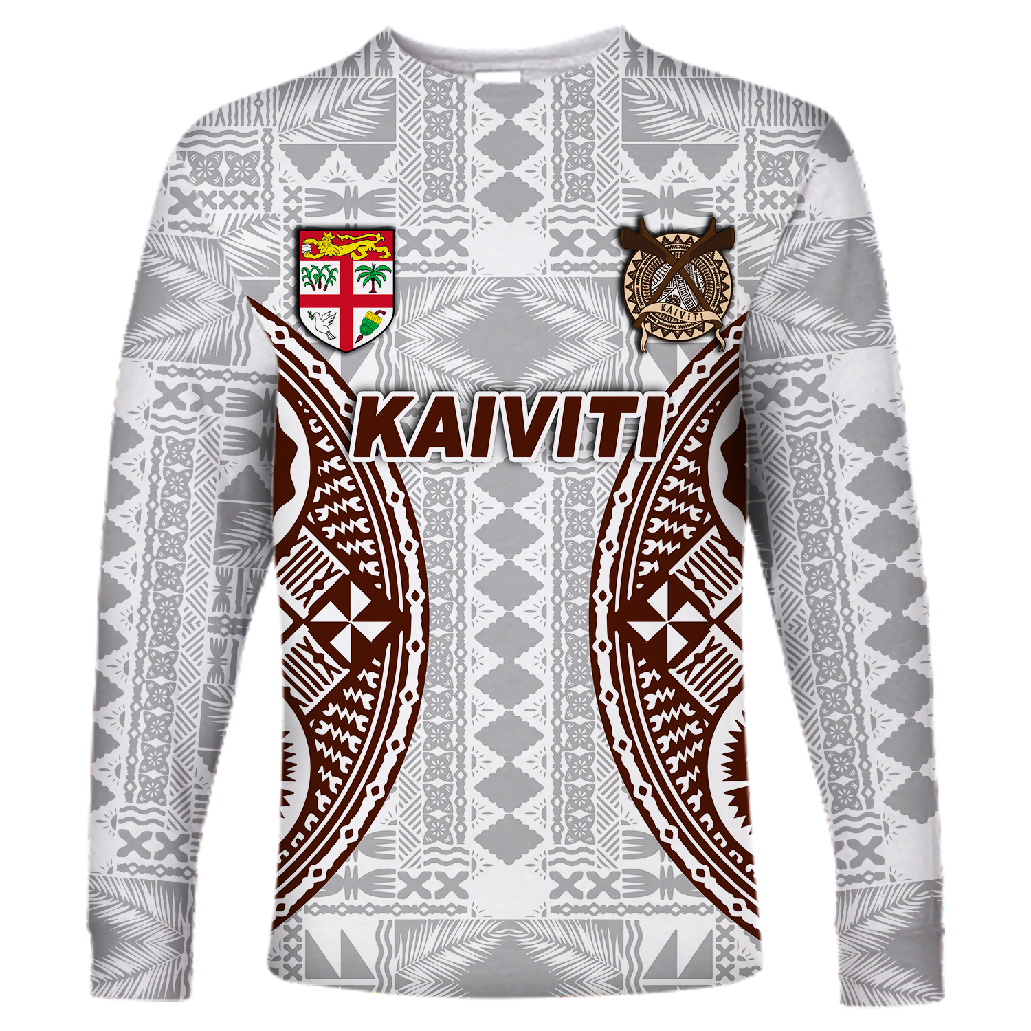 Fiji Kaiviti Tapa Pattern Long Sleeve Shirt - LT12 Unisex White - Polynesian Pride