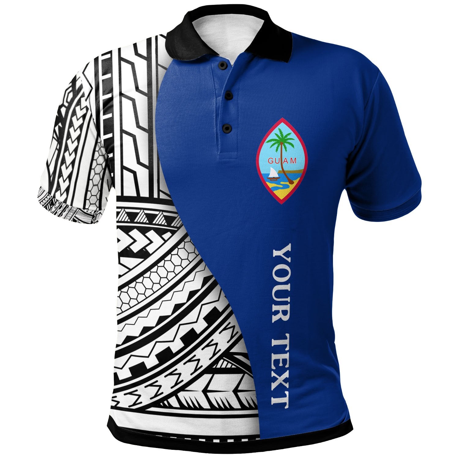 Guam Custom Polo Shirt Coat Of Arm and Polynesian Patterns Unisex Blue - Polynesian Pride