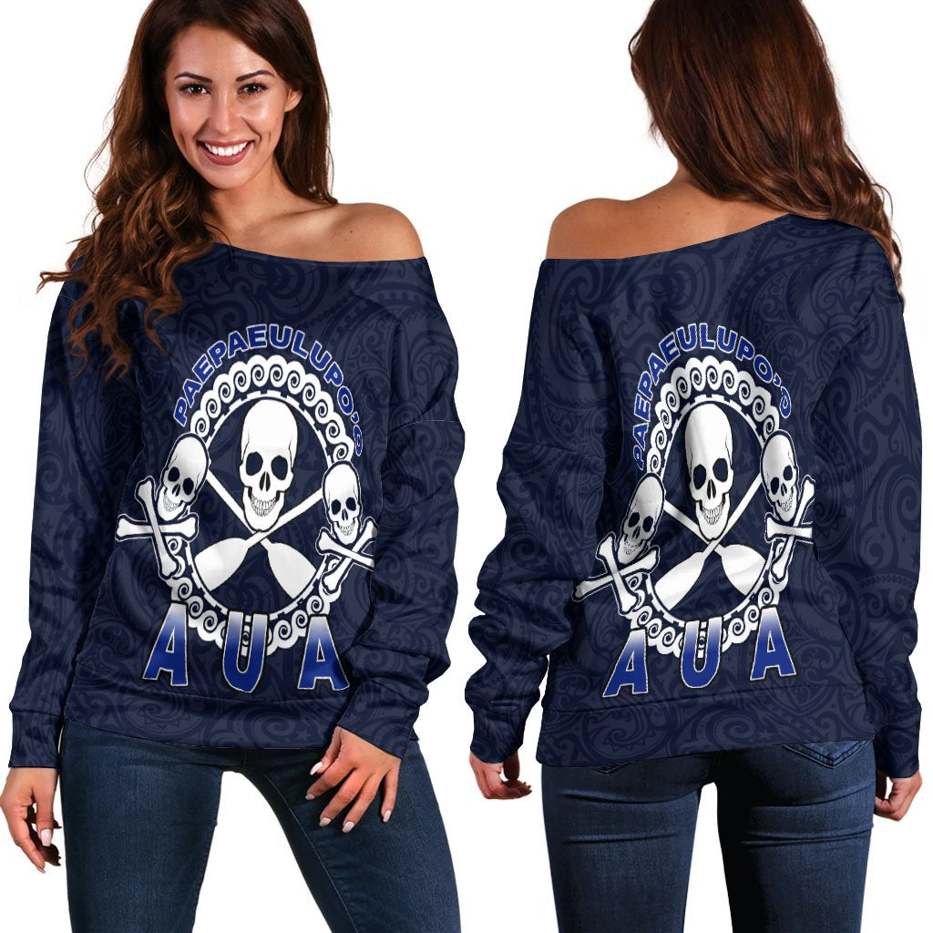 American Samoa Women's Off Shoulder Sweater - Paepaeulupo'o Aua Blue - Polynesian Pride