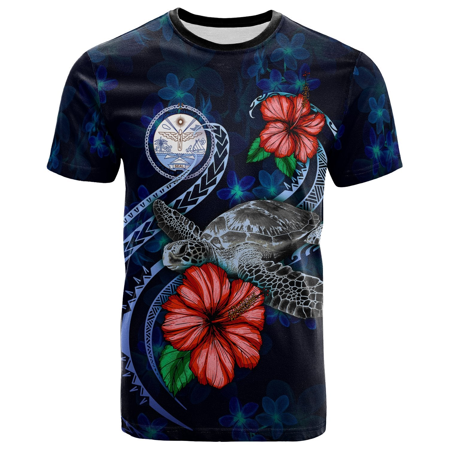 Marshall Islands Polynesian T Shirt Blue Turtle Hibiscus Unisex Blue - Polynesian Pride