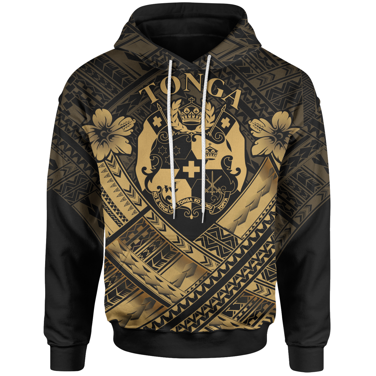 Tonga Polynesian Hoodie Tonga Gold Seal Camisole Hibiscus Style Unisex White - Polynesian Pride