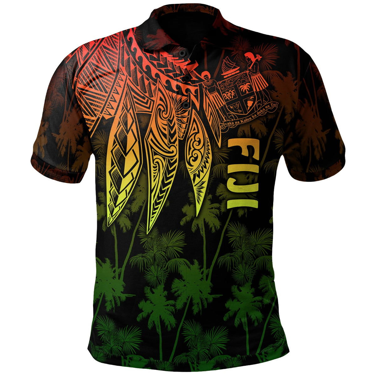 Fiji Polo Polynesian Wings (Reggae) Unisex Blue - Polynesian Pride