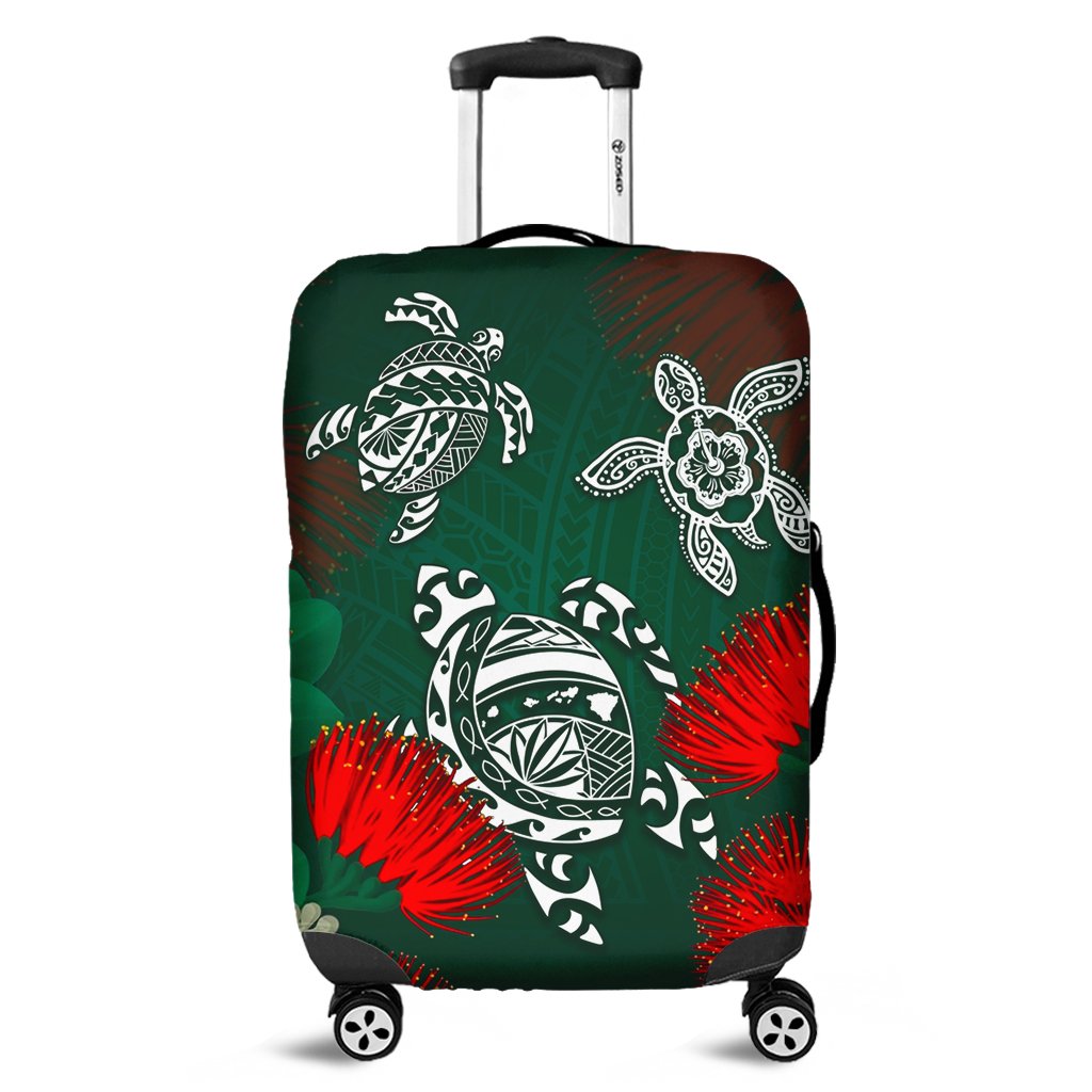 Hawaii Lehua Flowers Turtle Poly Luggage Covers - Ser Style - AH Green - Polynesian Pride