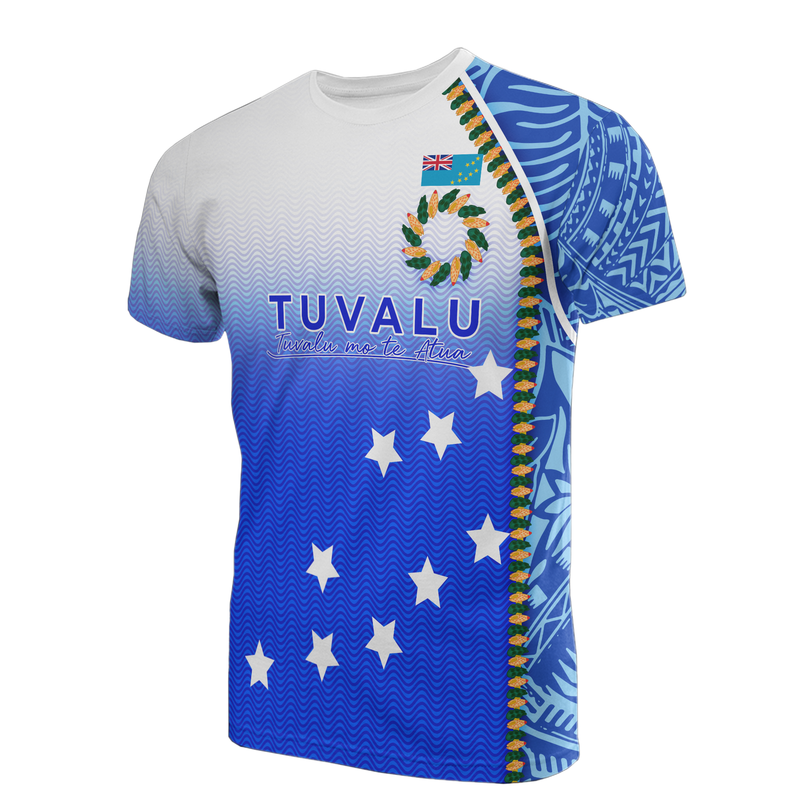 Tuvalu All Over Print T Shirt Tuvaluan Flag Ocean Waves Unisex Blue - Polynesian Pride