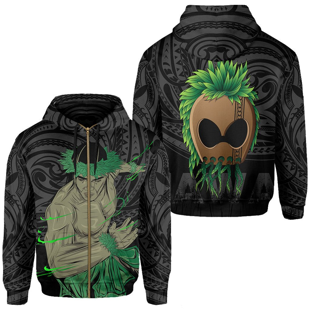 Polynesian Hula Man Helmet Hawaii Zip Hoodie White Unisex White - Polynesian Pride