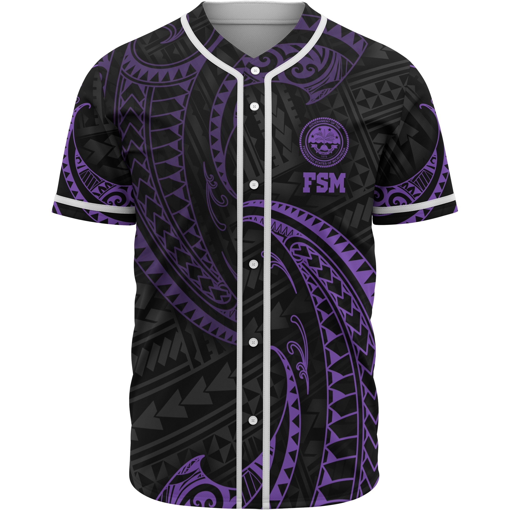 Federated States Of Micronesia Polynesian Baseball Shirt - Purple Tribal Wave Unisex Purple - Polynesian Pride
