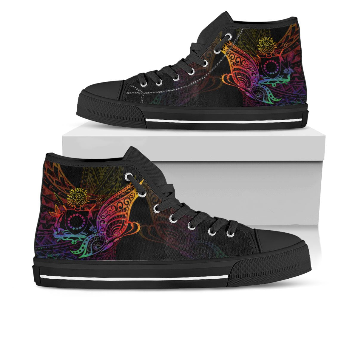 Cook Islands High Top - Butterfly Polynesian Style Unisex Black - Polynesian Pride