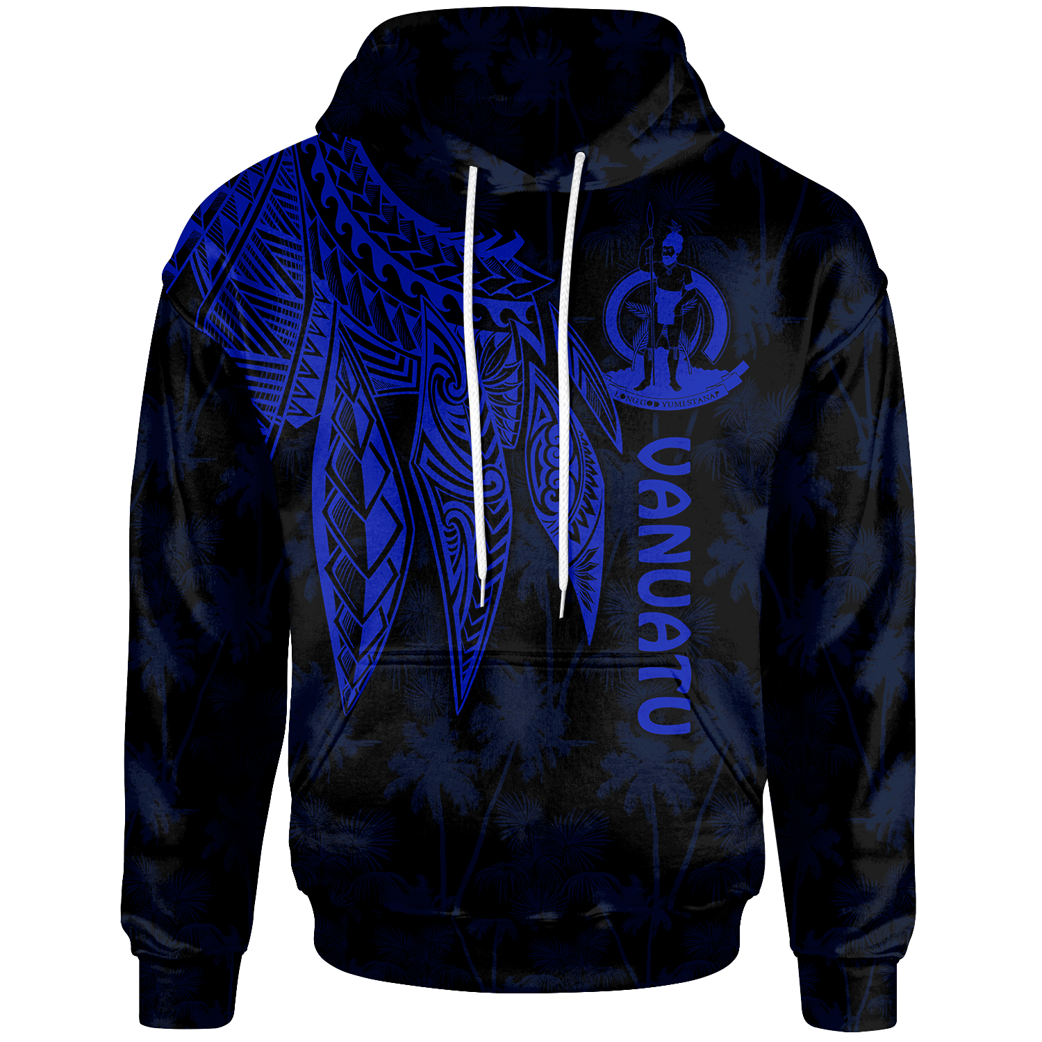 Vanuatu Hoodie Polynesian Wings (Blue) Unisex Blue - Polynesian Pride