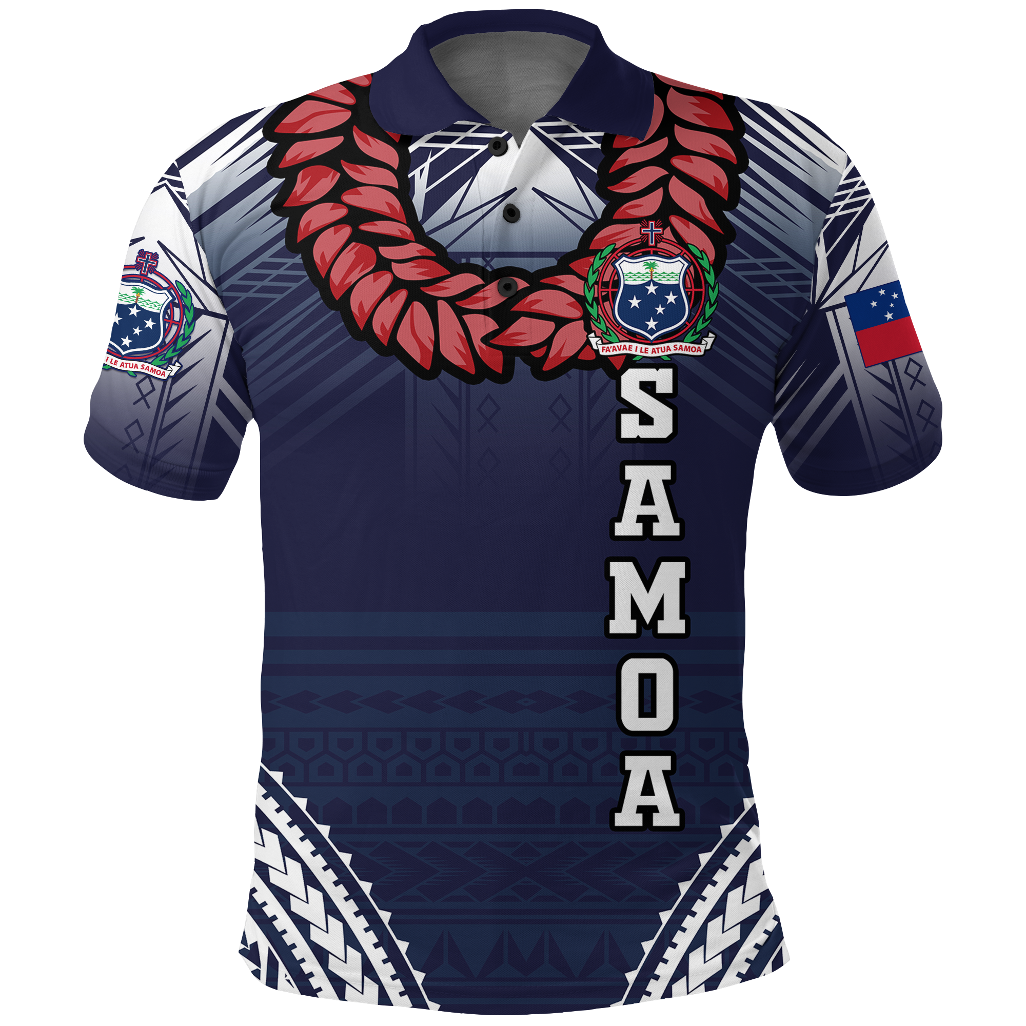 Samoan Ula Fala Art Polo Shirt LT12 Blue - Polynesian Pride