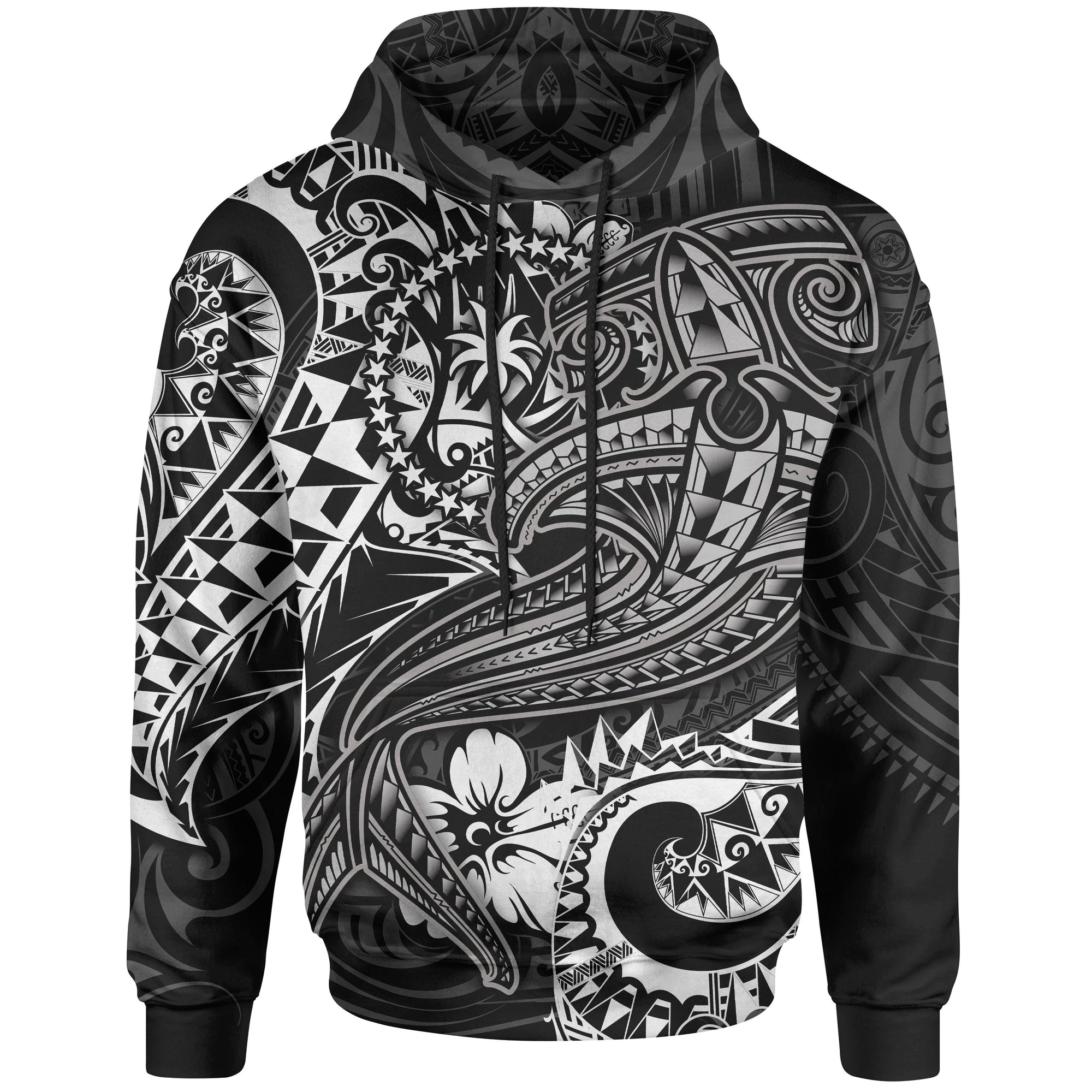 Chuuk Hoodie White Shark Polynesian Tattoo Unisex White - Polynesian Pride