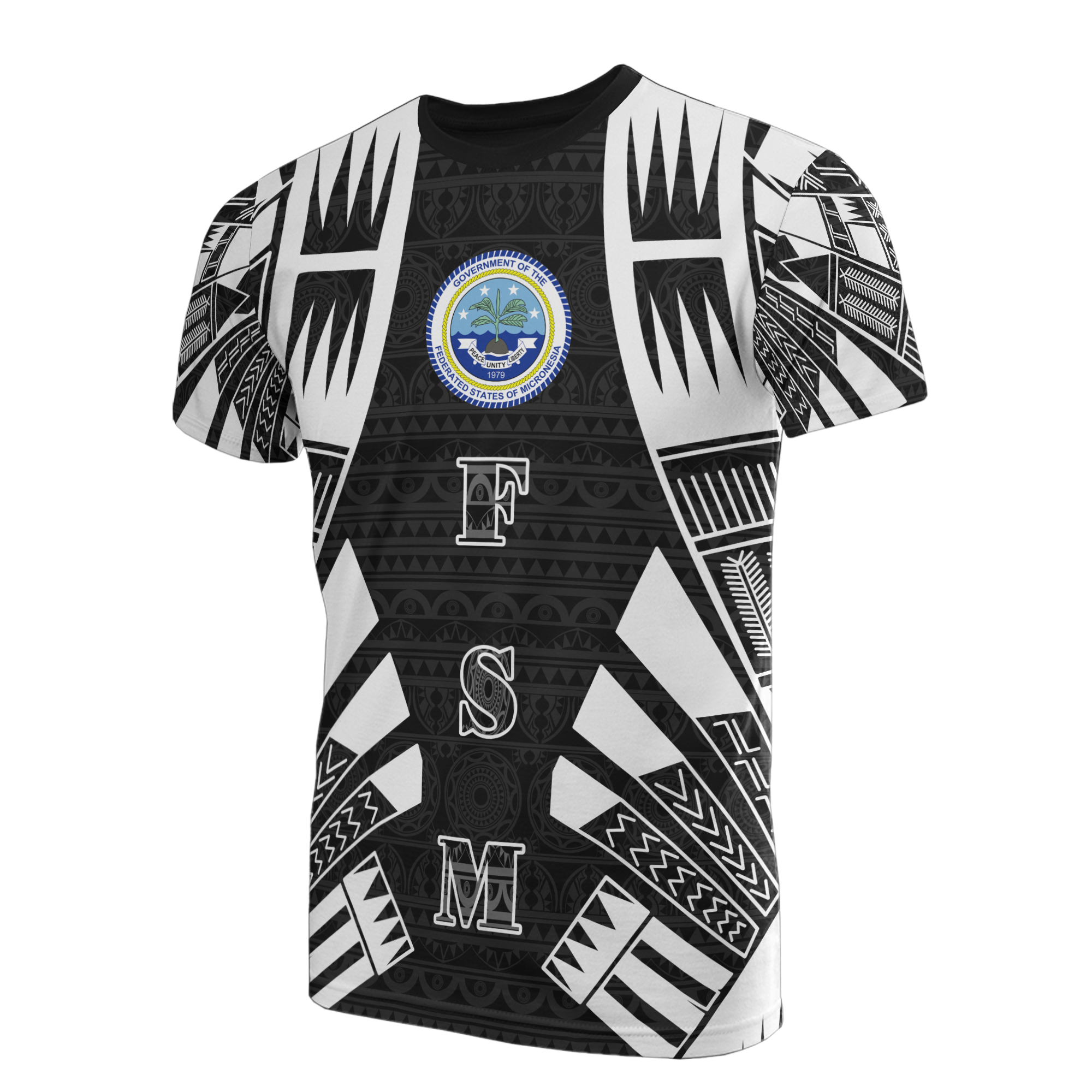 Federated States of Micronesia T Shirt F S M Seal Polynesian Tattoo Style Unisex Black - Polynesian Pride