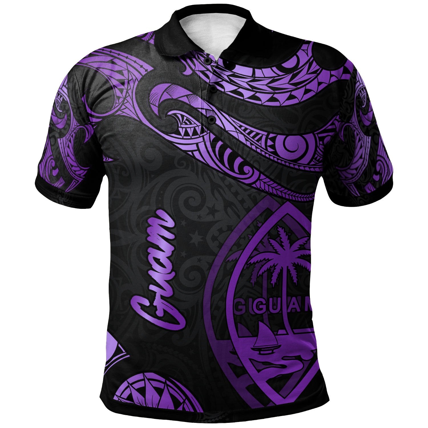 Guam Polo Shirt Polynesian Tattoo Purple Version Unisex Purple - Polynesian Pride