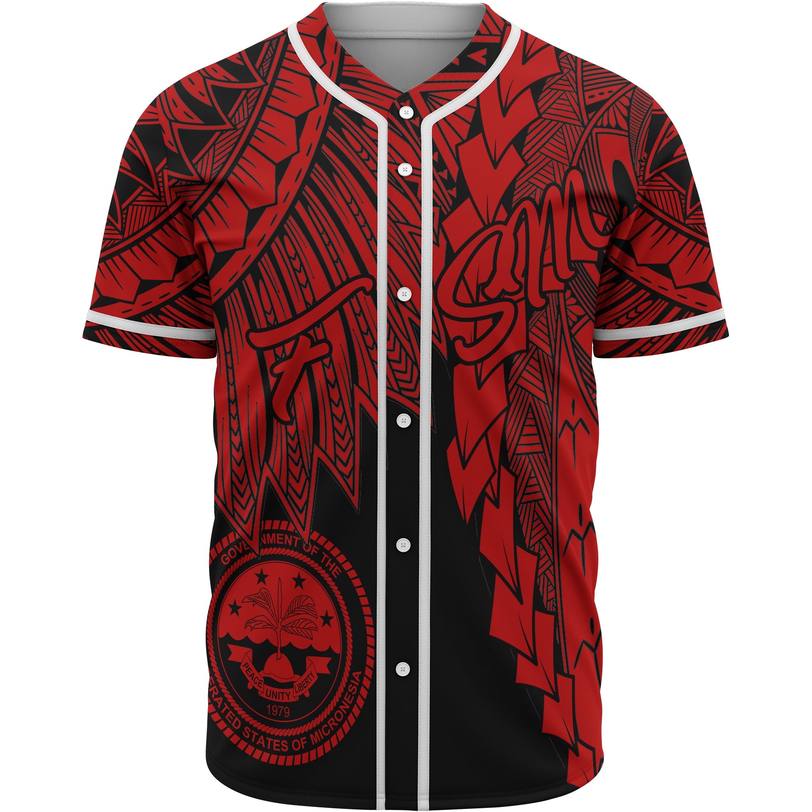 Federated States Of Micronesia Polynesian Baseball Shirt - Tribal Wave Tattoo Red Unisex Red - Polynesian Pride