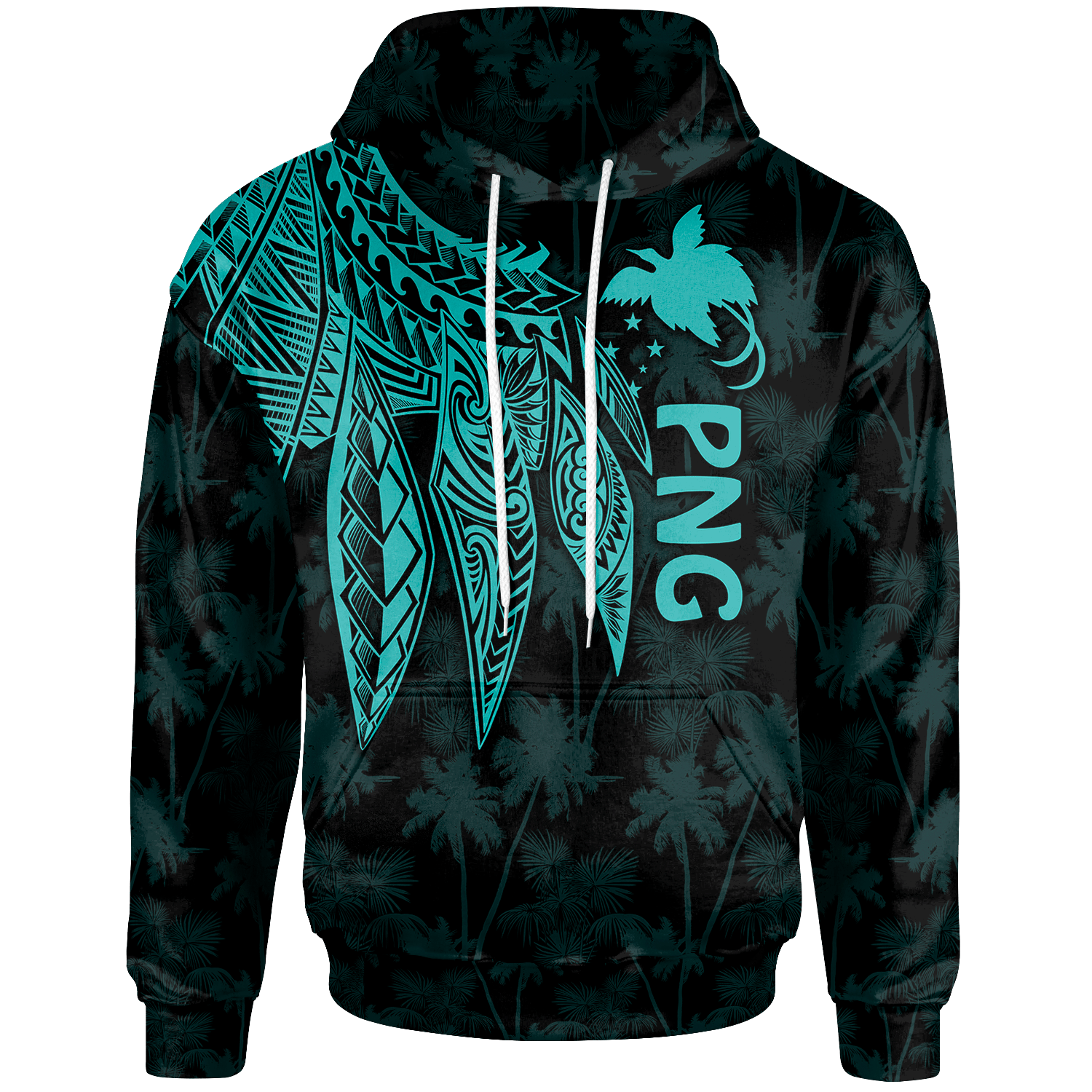 Papua New Guinea Hoodie Polynesian Wings (TurQuoiSe) Unisex Turquoise - Polynesian Pride