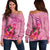 Northern Mariana Islands Polynesian Women's Off Shoulder Sweater - Floral With Seal Pink Pink - Polynesian Pride