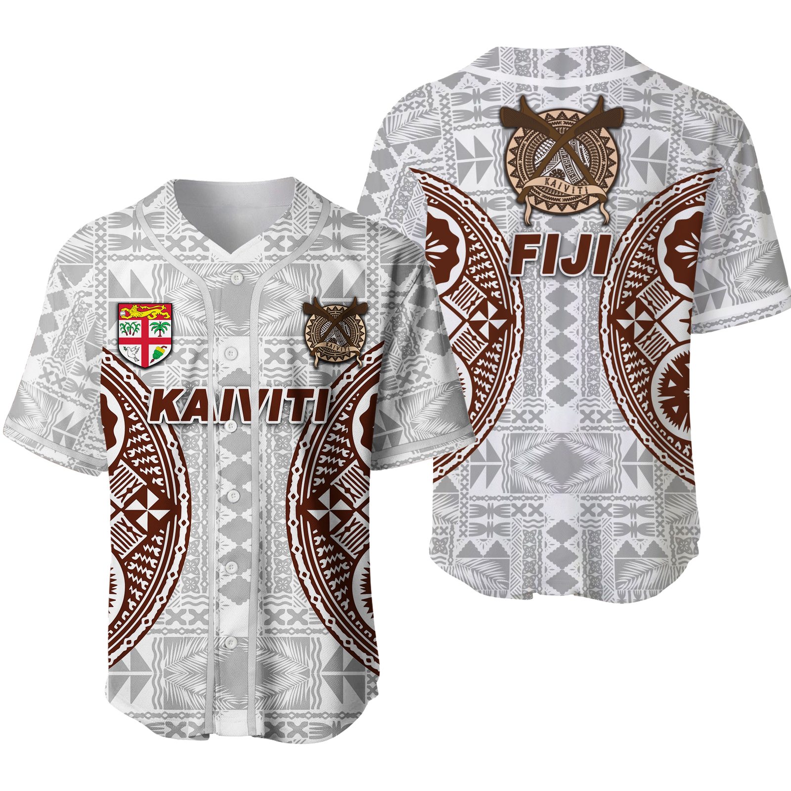 Fiji Kaiviti Tapa Pattern Baseball Jersey - LT12 Unisex White - Polynesian Pride