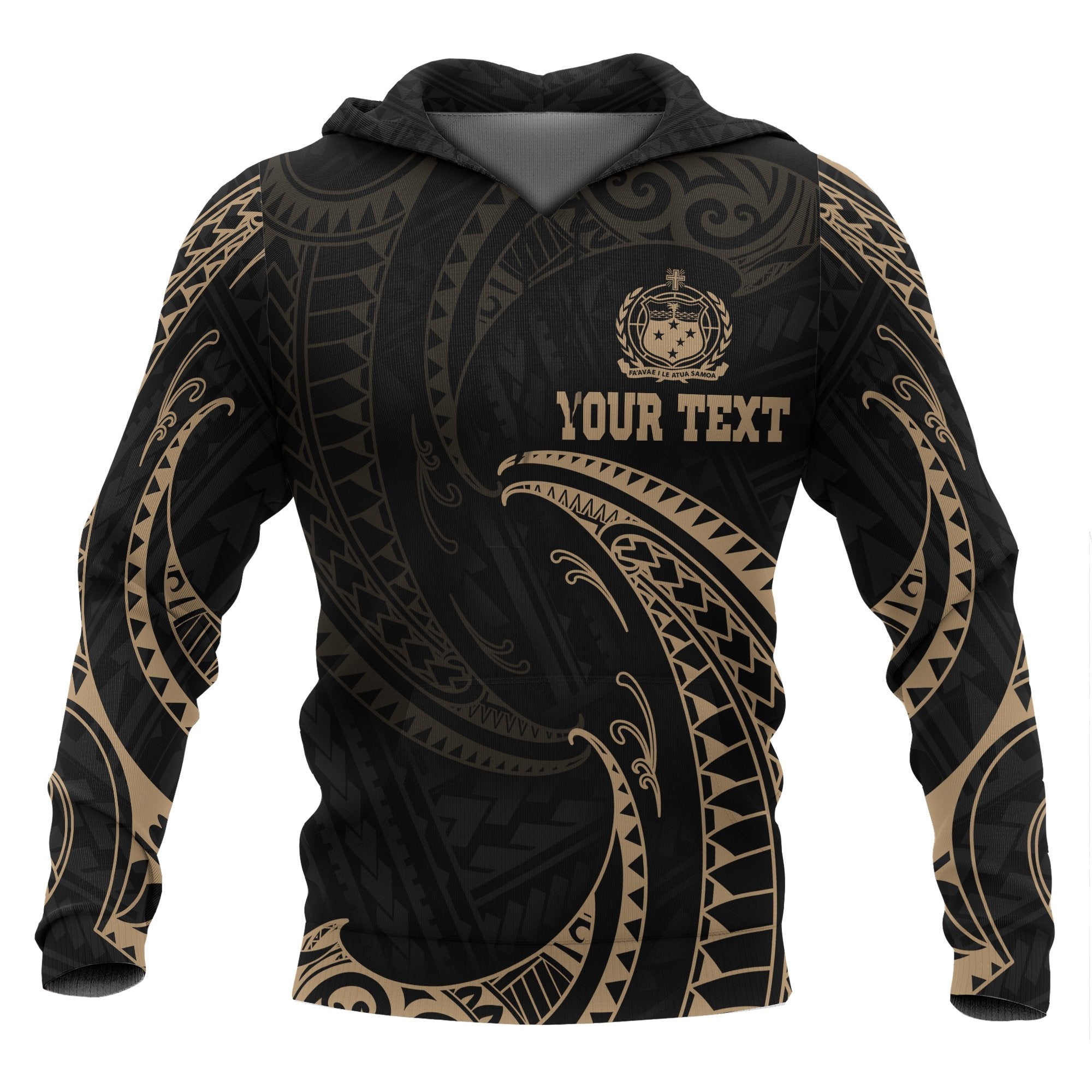 Samoa Polynesian Custom Hoodie Gold Tribal Wave Unisex Black - Polynesian Pride