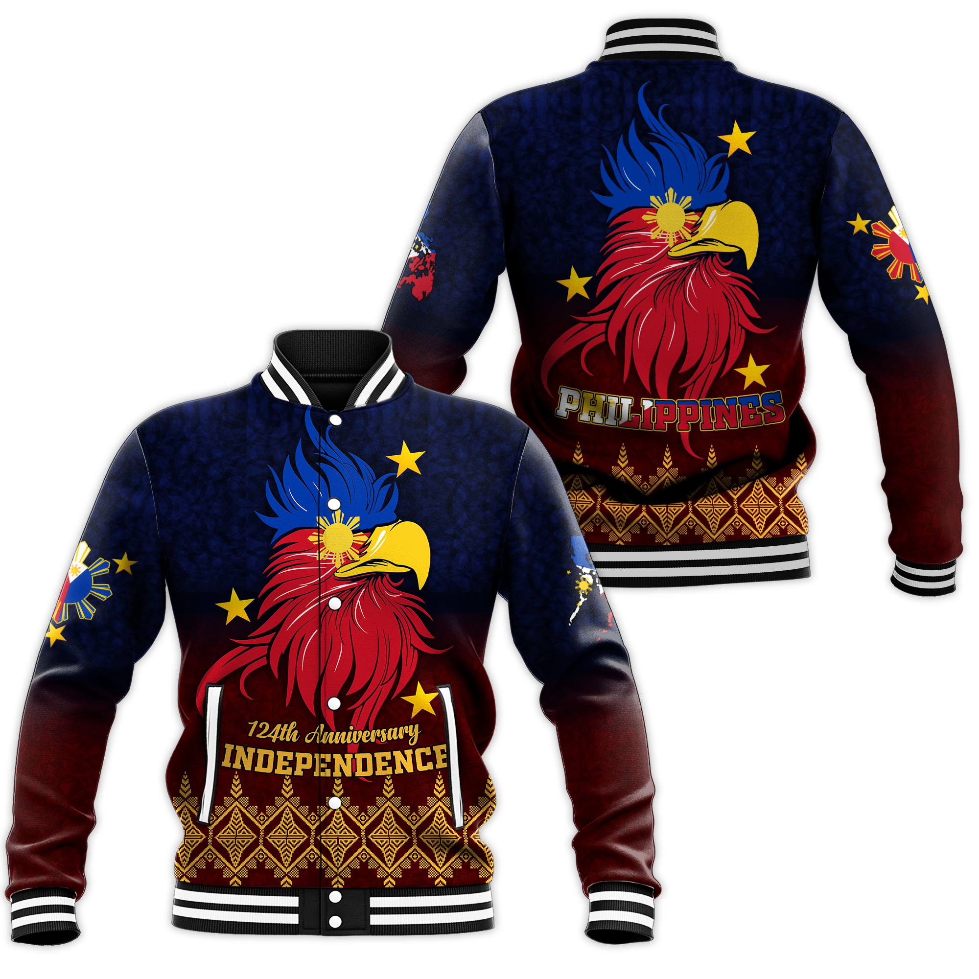 The Philippines Independence Anniversary 124th Years Baseball Jacket - LT12 Unisex Blue - Polynesian Pride