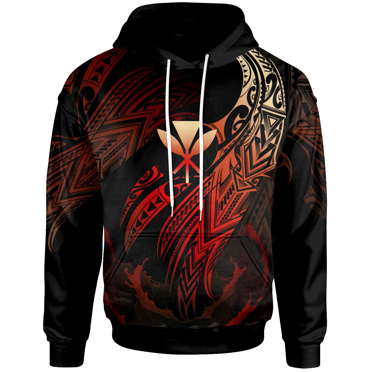 Hawaii Kanaka Maoli Polynesian Hoodie Legend Red Version Unisex Black - Polynesian Pride