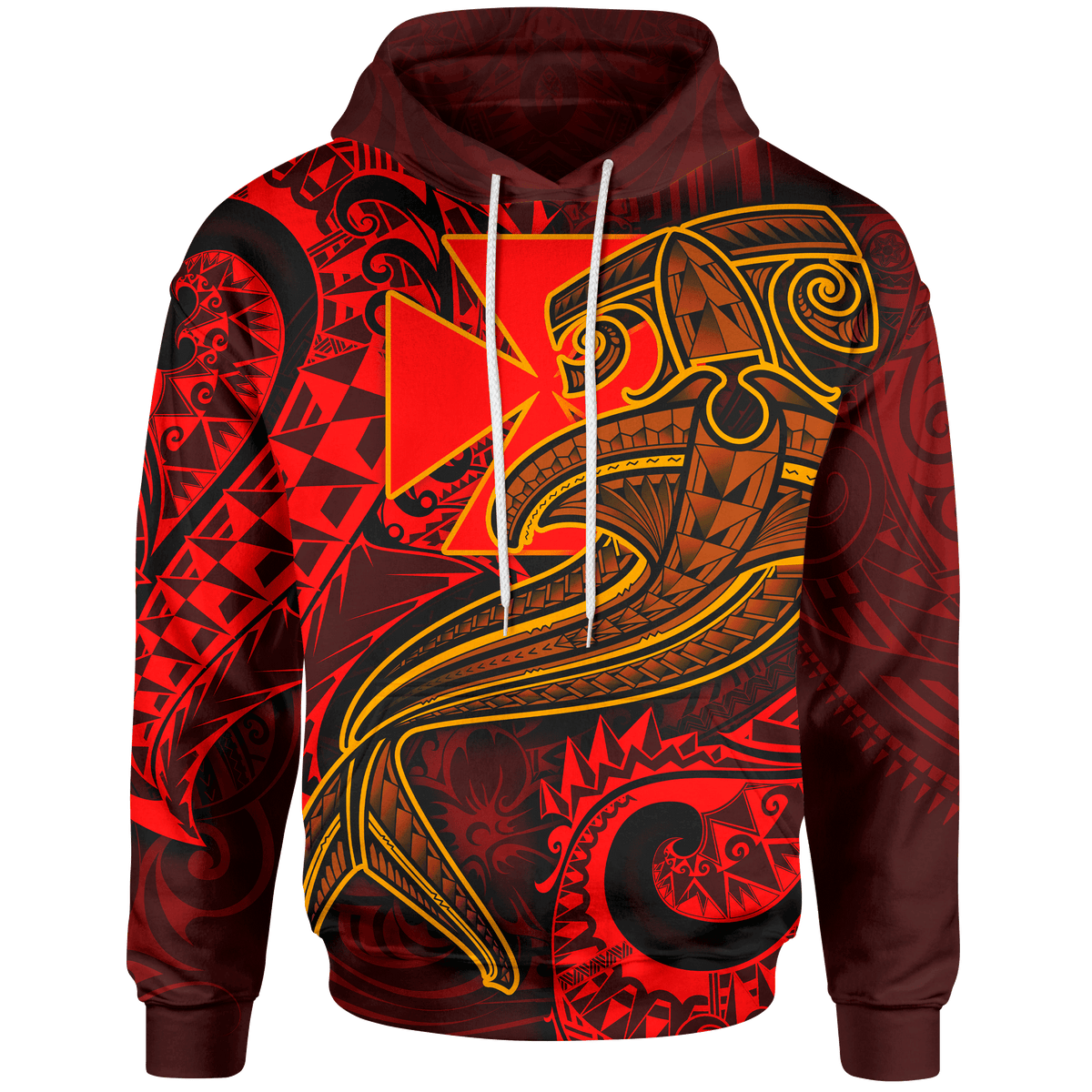 Polynesian Wallisnd Futuna Hoodie Red Shark Polynesian Tattoo Unisex Red - Polynesian Pride