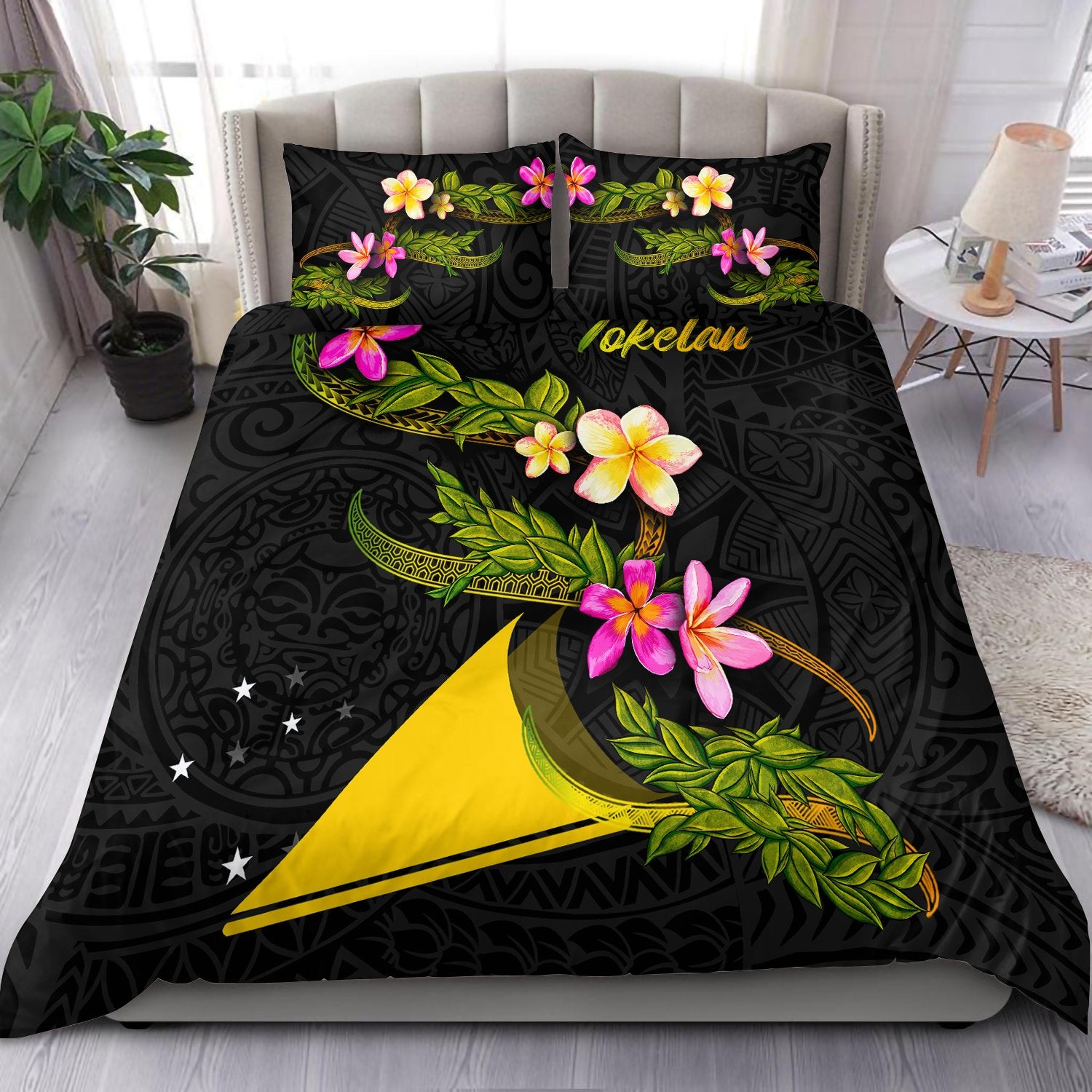 Tokelau Polynesian Bedding Set - Plumeria Tribal Black - Polynesian Pride