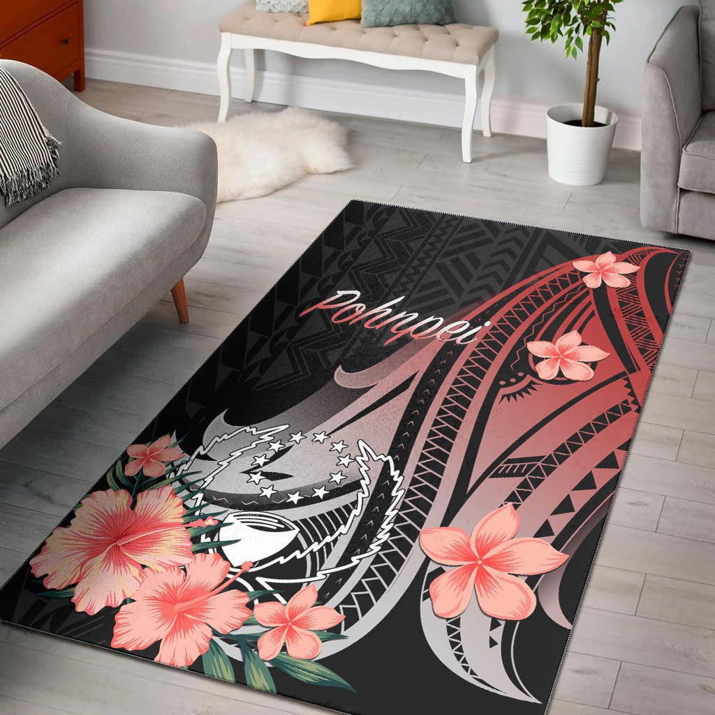 Pohnpei Area Rug - Red Polynesian Hibiscus Pattern Style Red - Polynesian Pride