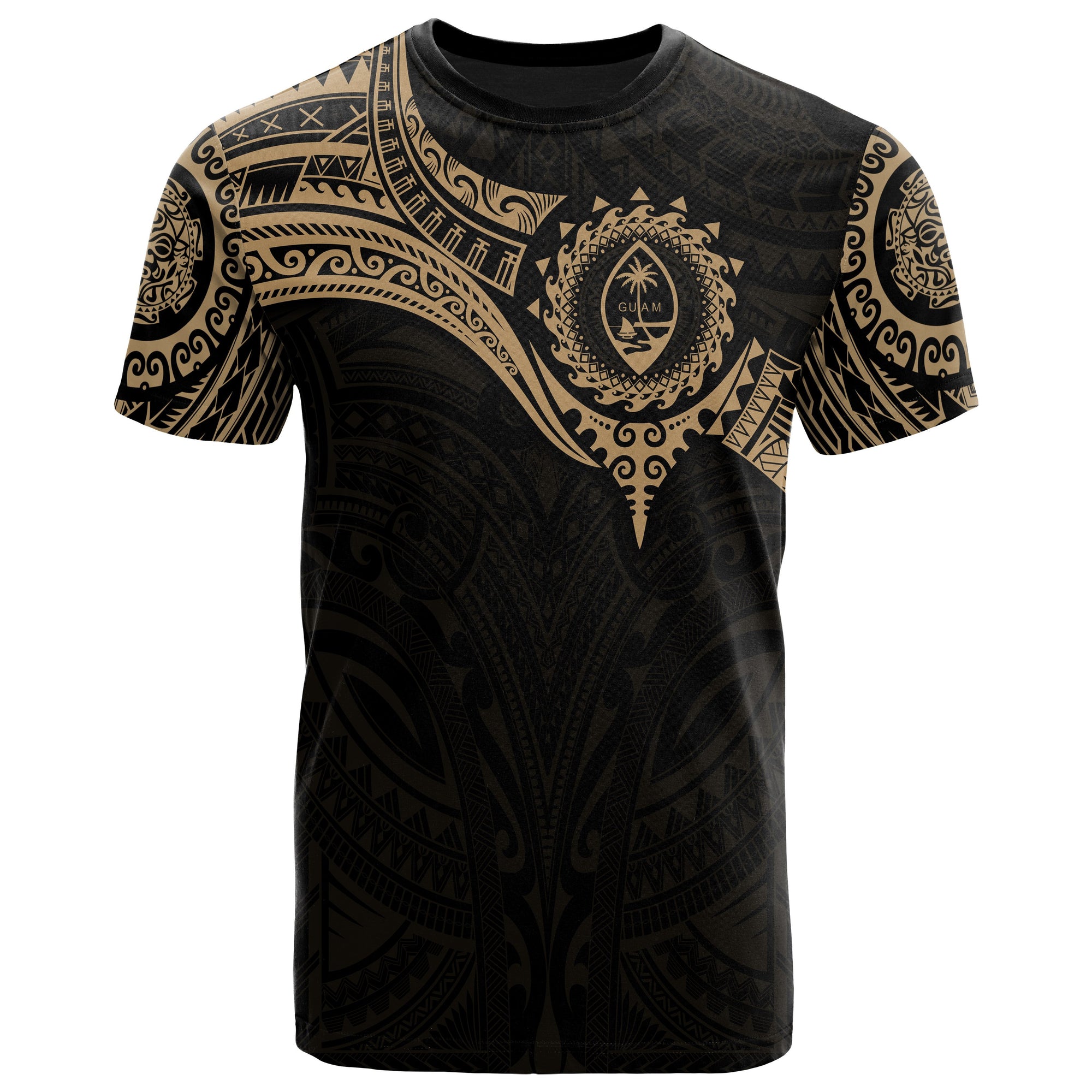 Guam Polynesian T Shirt Full Color Heart Shield Unisex GOLD - Polynesian Pride