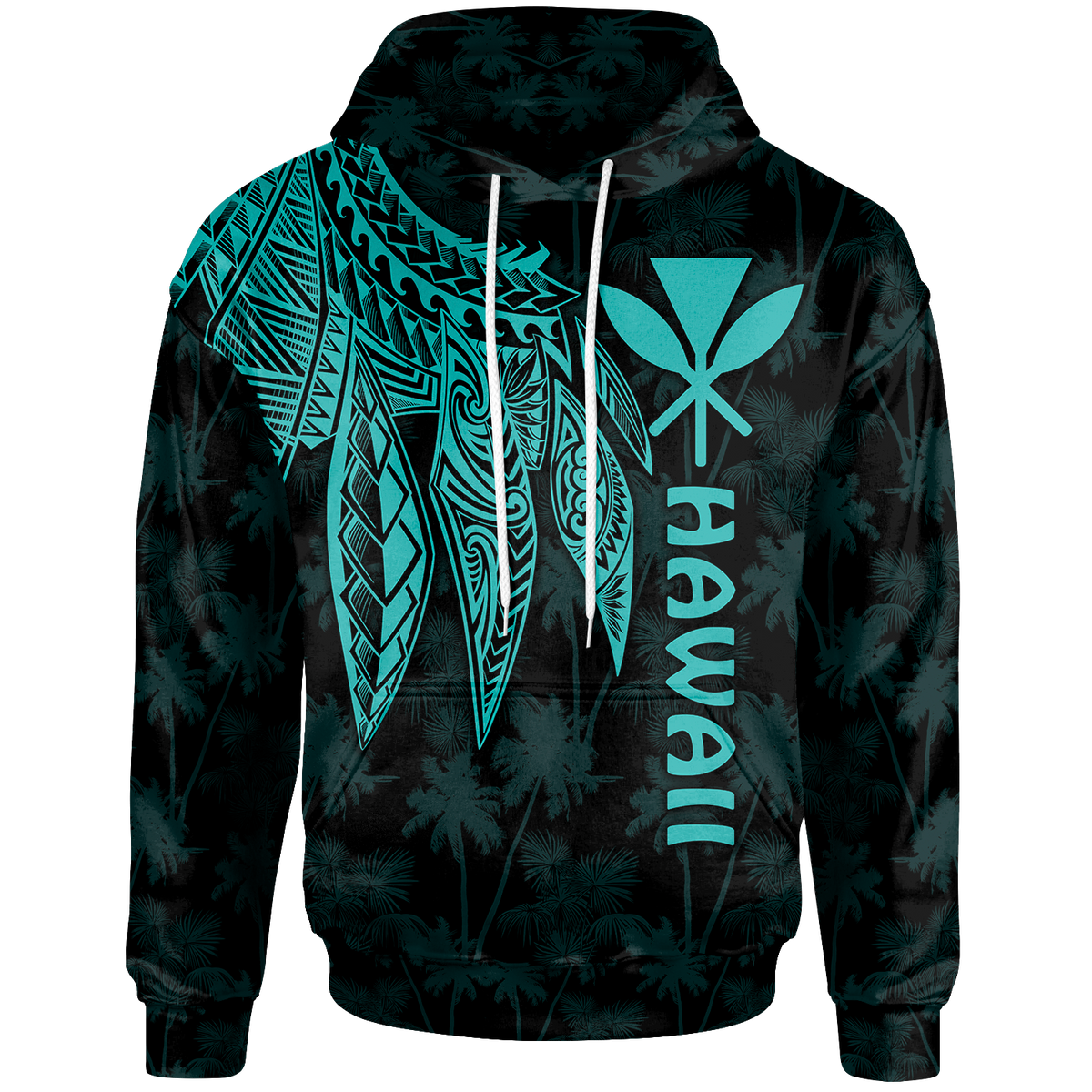 Polynesian Hawaii Kanaka Maoli Hoodie Polynesian Wings (Turquoise) Unisex Turquoise - Polynesian Pride