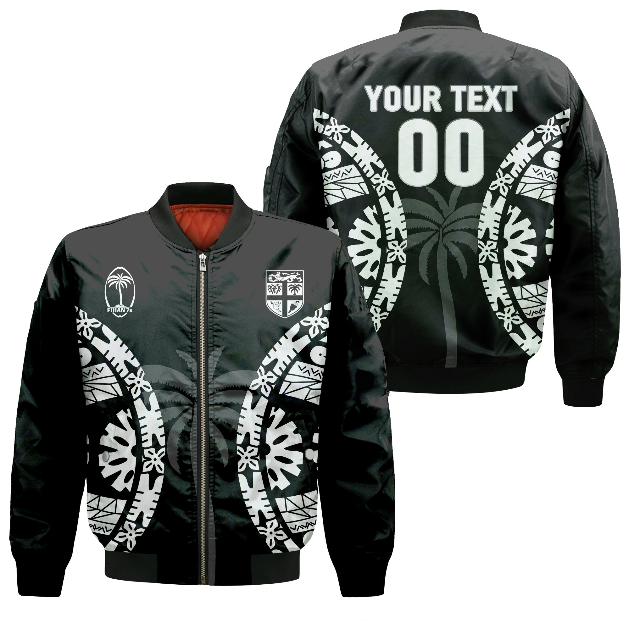 (Custom Personalised) Fiji Rugby Sevens Fijian Tapa Pattern Bomber Jacket - LT12 Bomber Jacket Black - Polynesian Pride