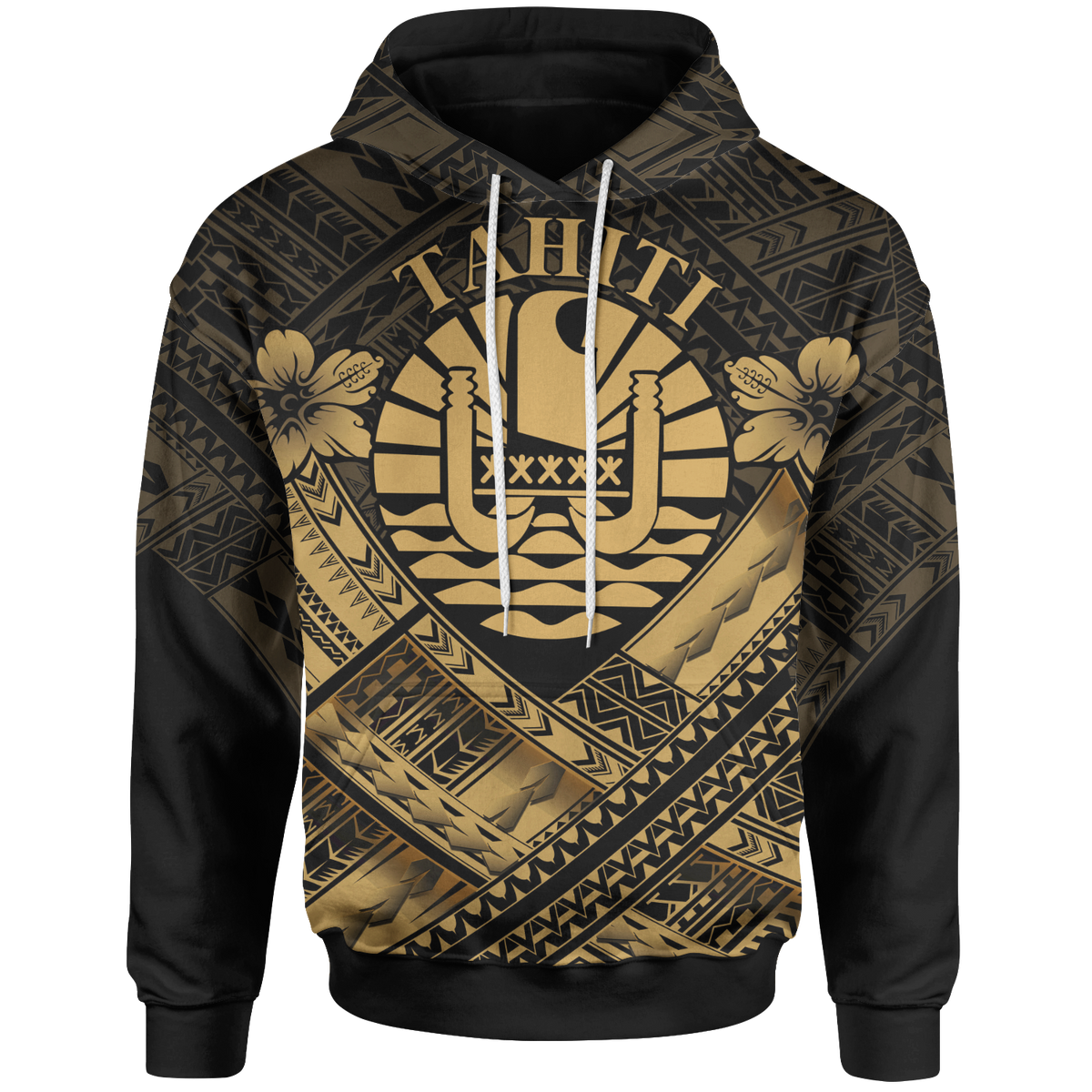 Tahiti Polynesian Hoodie Tahiti Gold Seal Camisole Hibiscus Style Unisex Gold - Polynesian Pride
