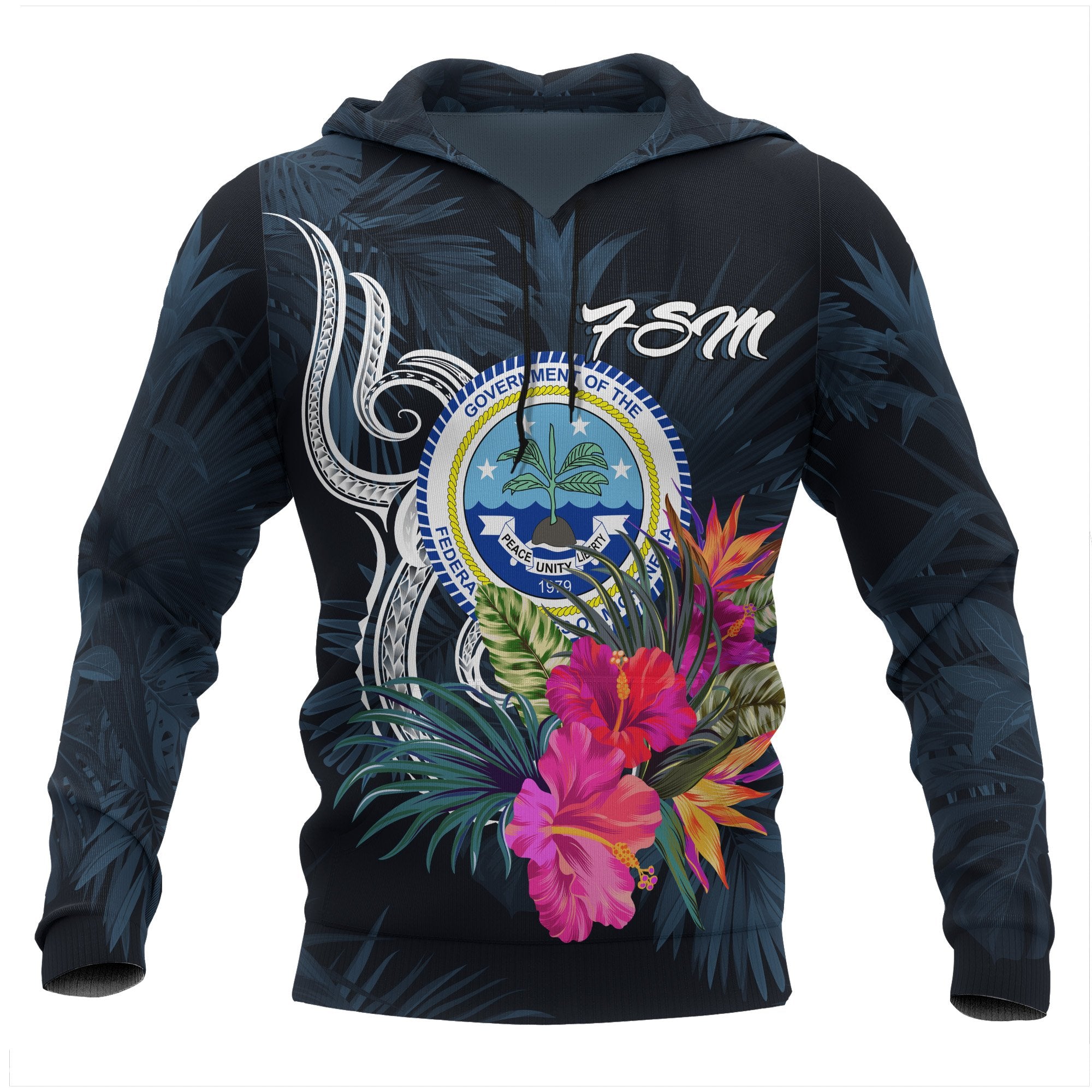 Federated States of Micronesia Hoodie Tropical Flowers Unisex Blue - Polynesian Pride
