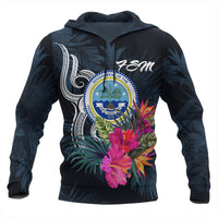 Federated States of Micronesia Hoodie Tropical Flowers Unisex Blue - Polynesian Pride
