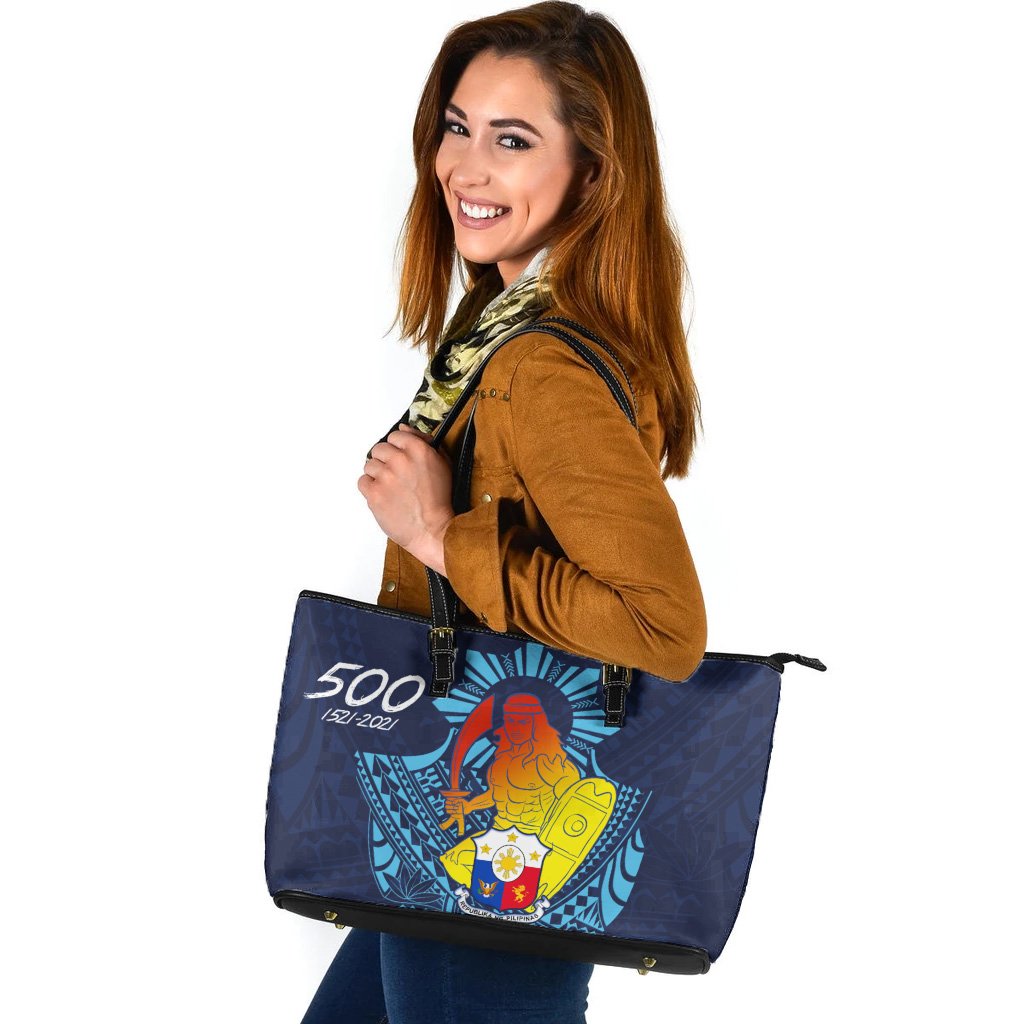 Philippines Leather Tote - King Lapu Lapu Blue - Polynesian Pride