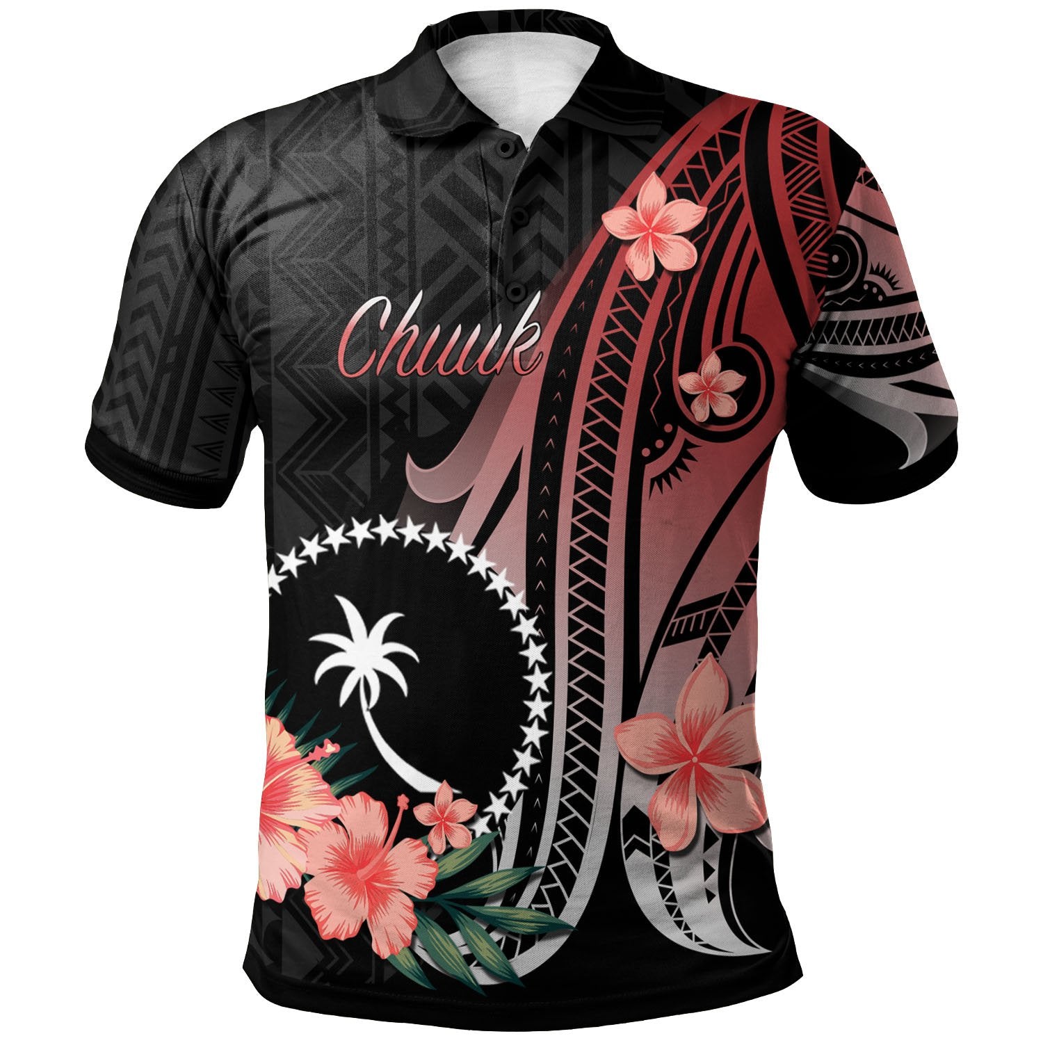 Chuuk of Micronesia Polo Shirt Red Polynesian Hibiscus Pattern Style Unisex Red - Polynesian Pride