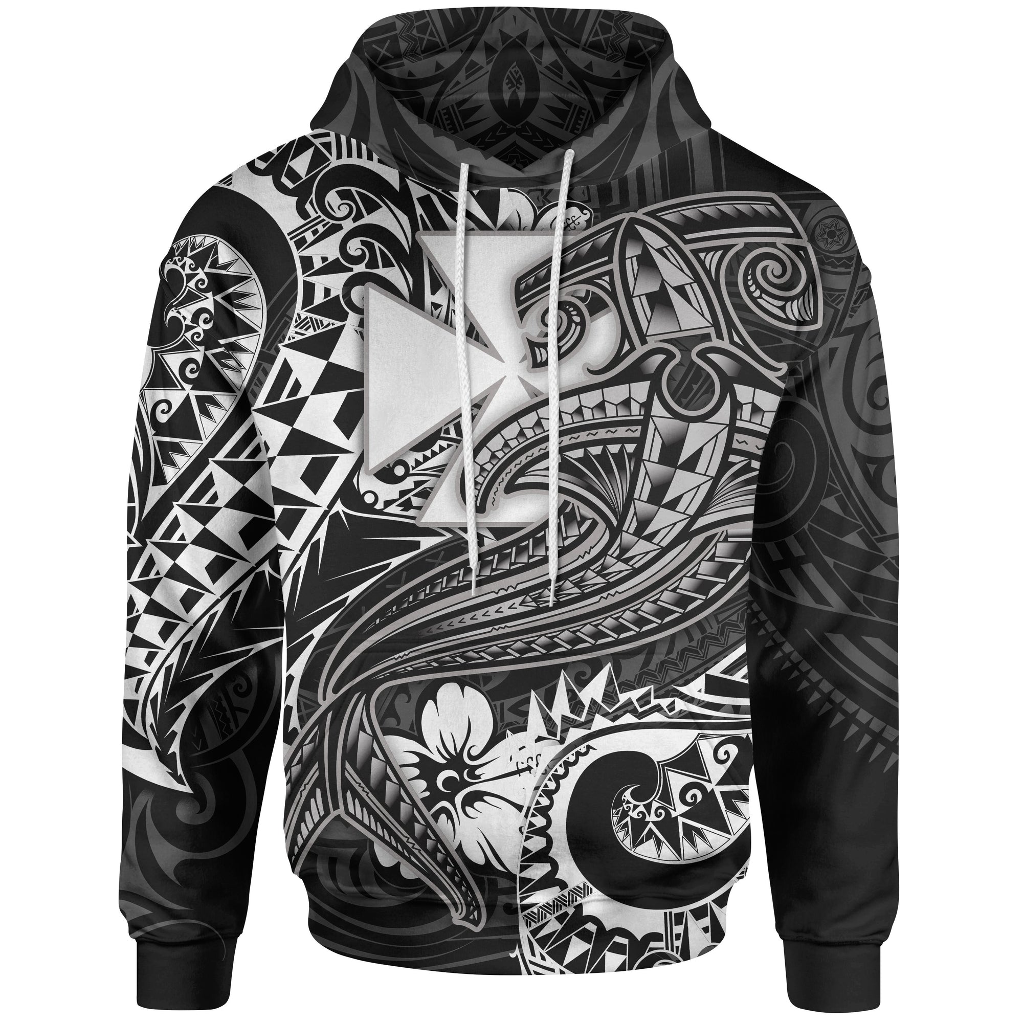 Polynesian Wallisnd Futuna Hoodie White Shark Polynesian Tattoo Unisex White - Polynesian Pride
