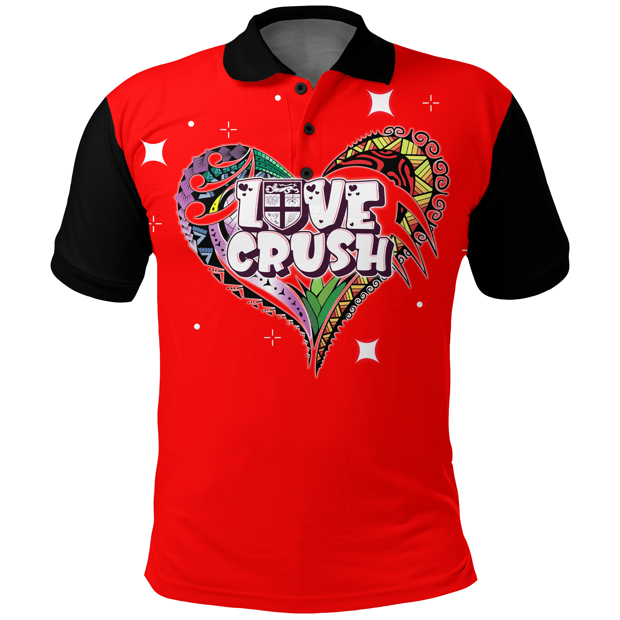 Fiji Valentine Couple Heart Polo Shirt LT2 RED - Polynesian Pride