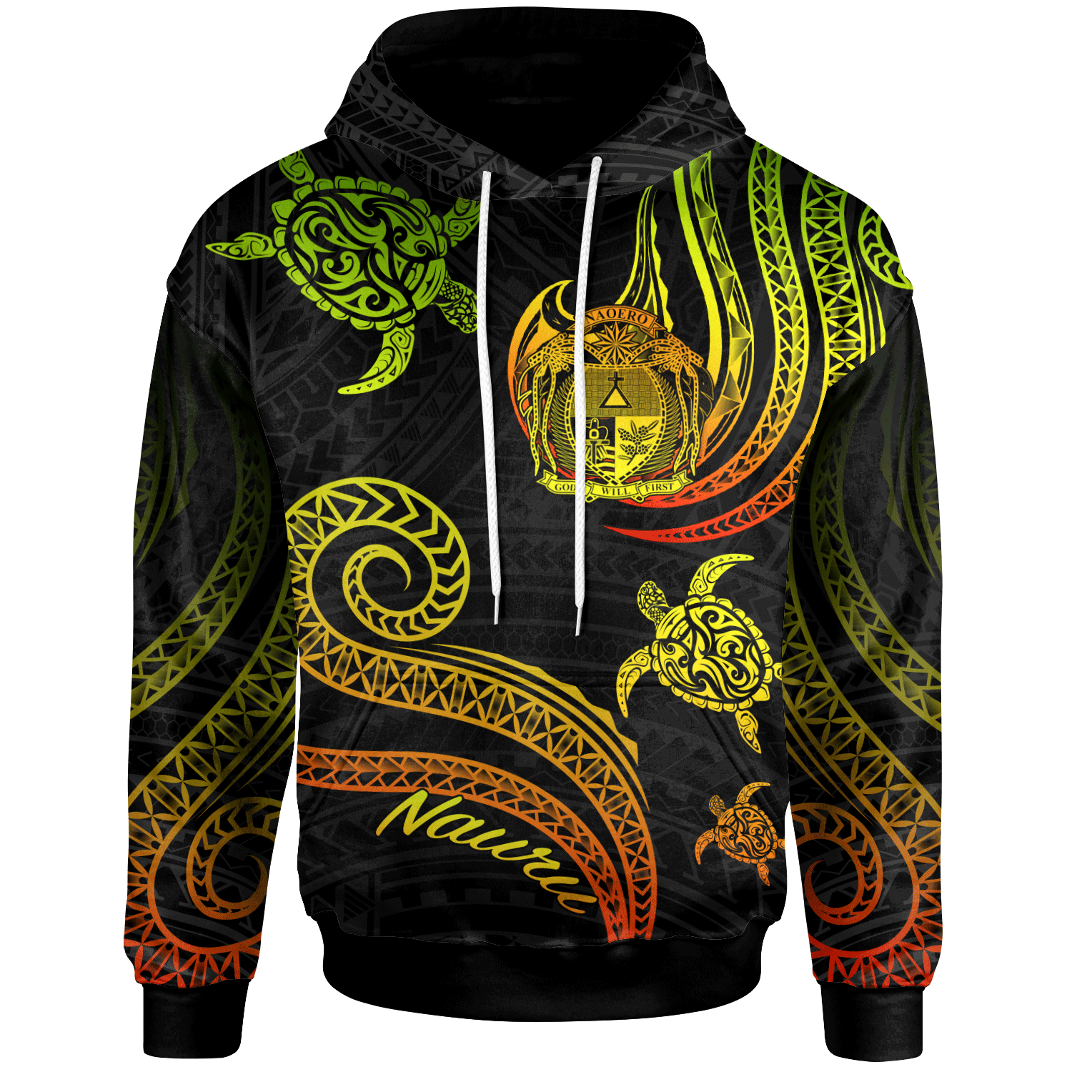 Nauru Hoodie Polynesian Turtle With Pattern Reggae Unisex Reggae - Polynesian Pride