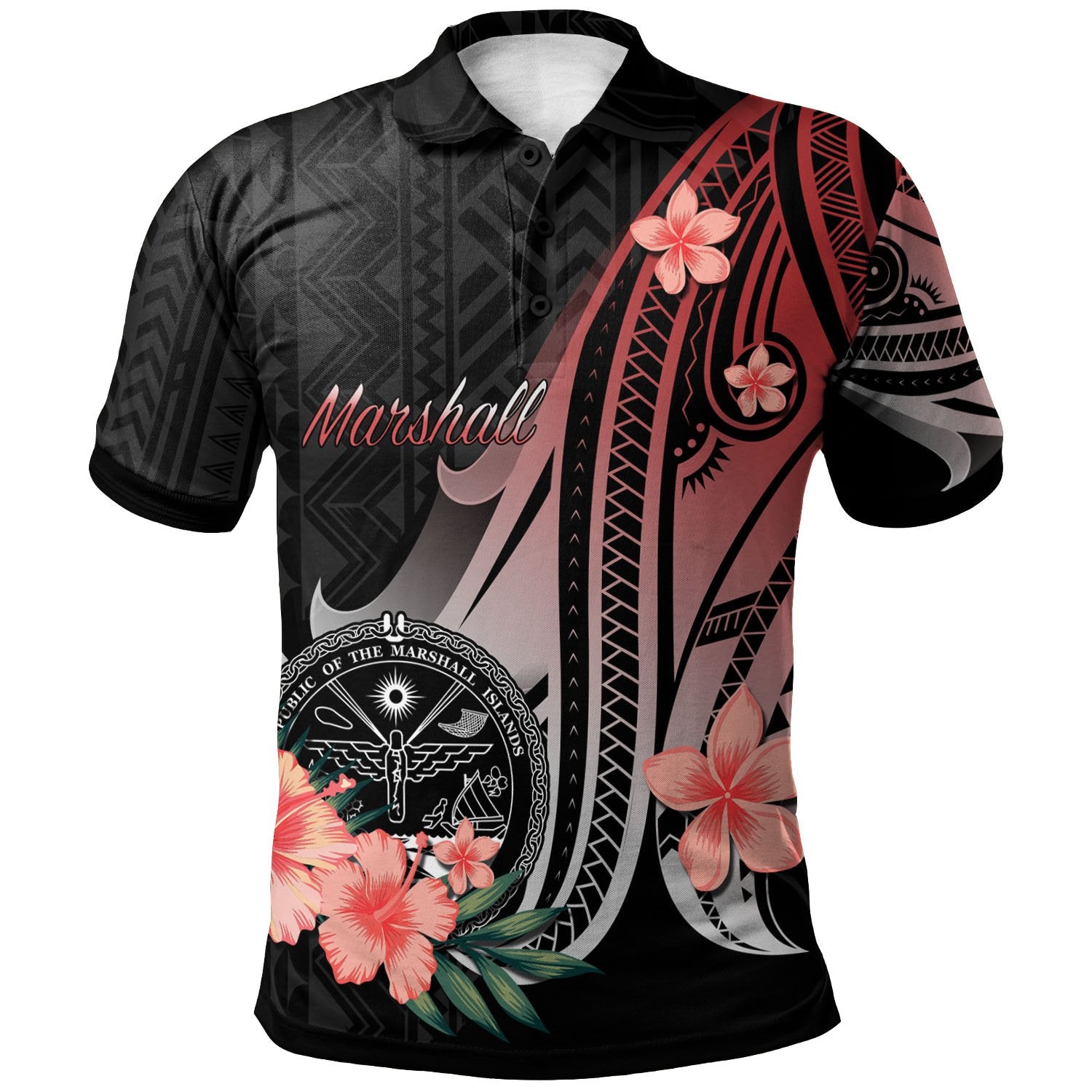 Marshall Islands Polo Shirt Red Polynesian Hibiscus Pattern Style Unisex Red - Polynesian Pride