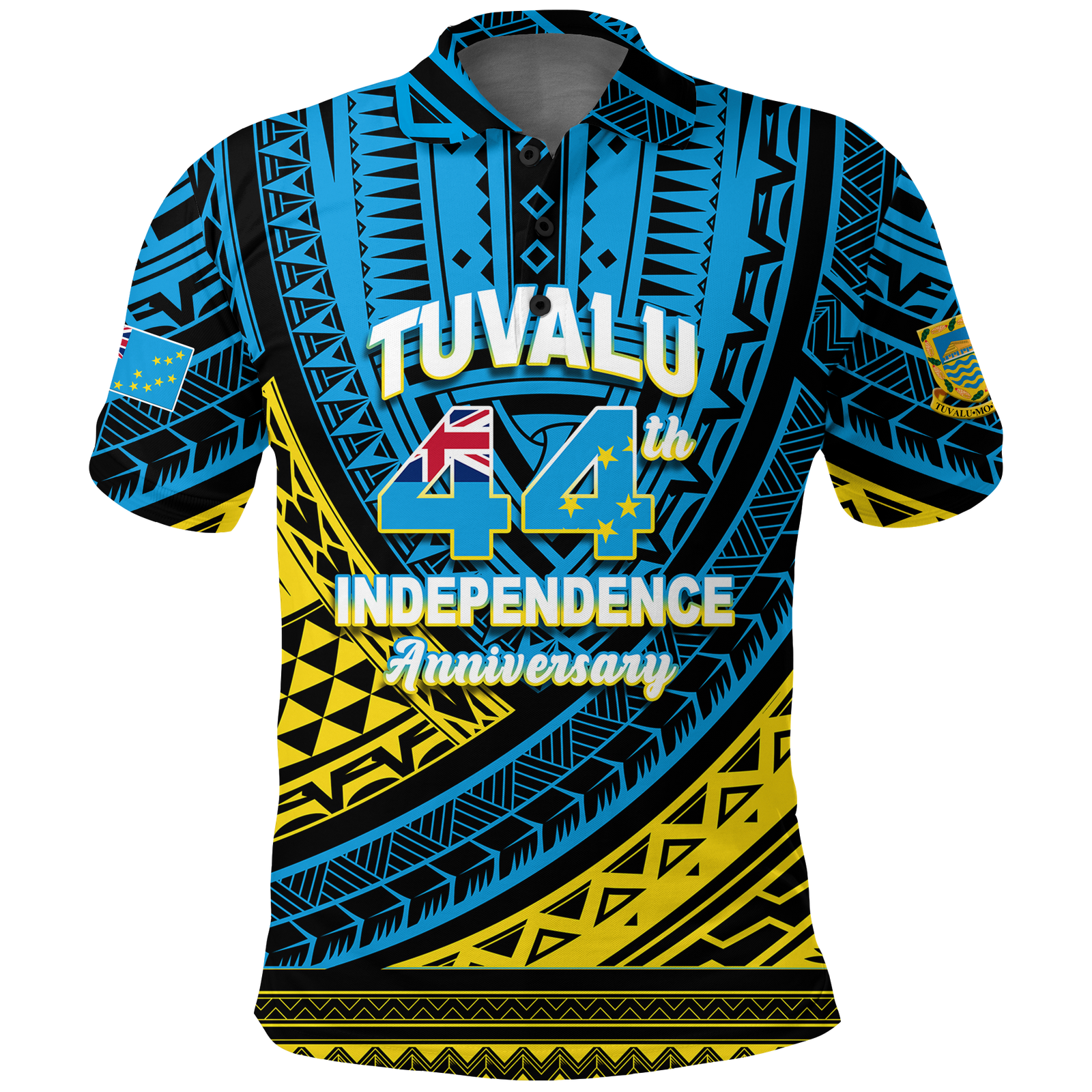 Tuvalu Polo Shirt 44th Independence Anniversary Tribal Pattern LT12 Unisex Blue - Polynesian Pride