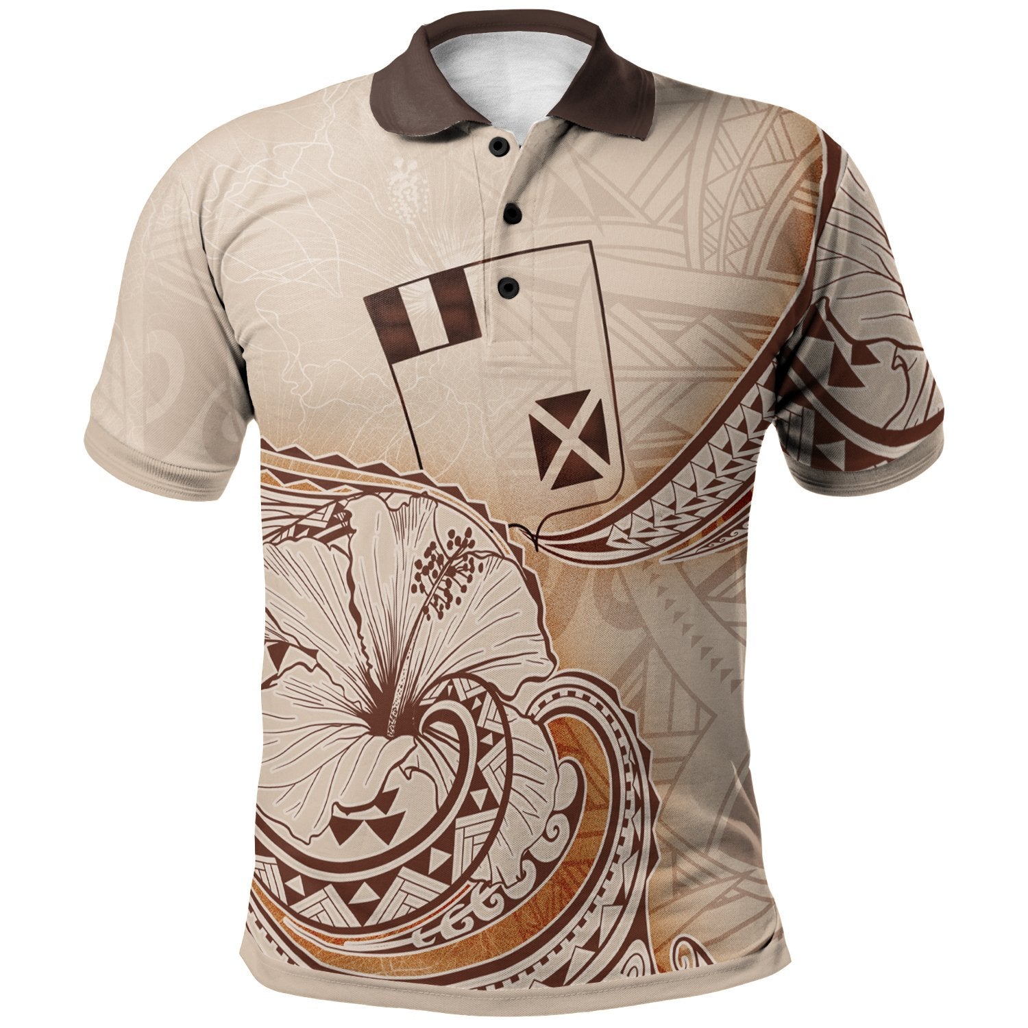 Wallis and Futuna Polo Shirt Hibiscus Flowers Vintage Style Unisex Nude - Polynesian Pride