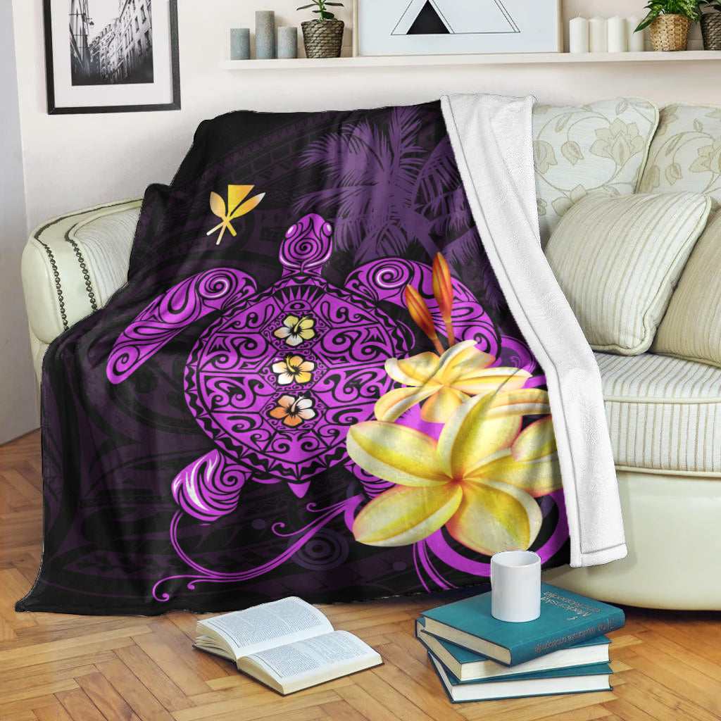 Hawaii Turtle Premium Blanket Hawaiian Flowers Version Purple Elegant LT13 - Polynesian Pride