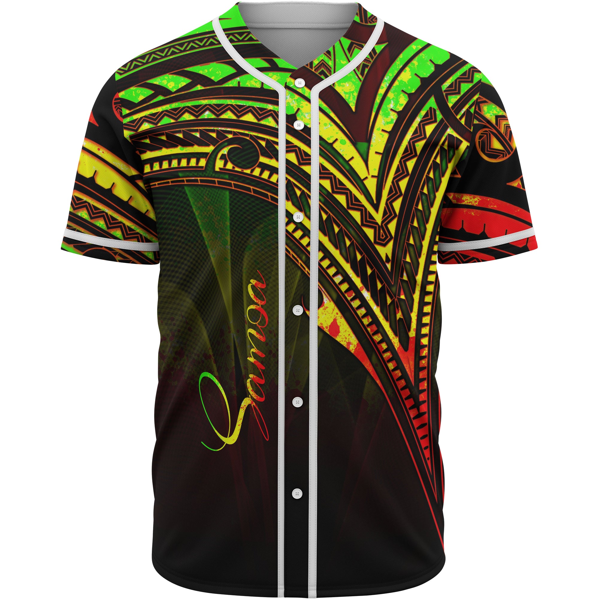 Samoa Baseball Shirt - Reggae Color Cross Style Unisex Black - Polynesian Pride