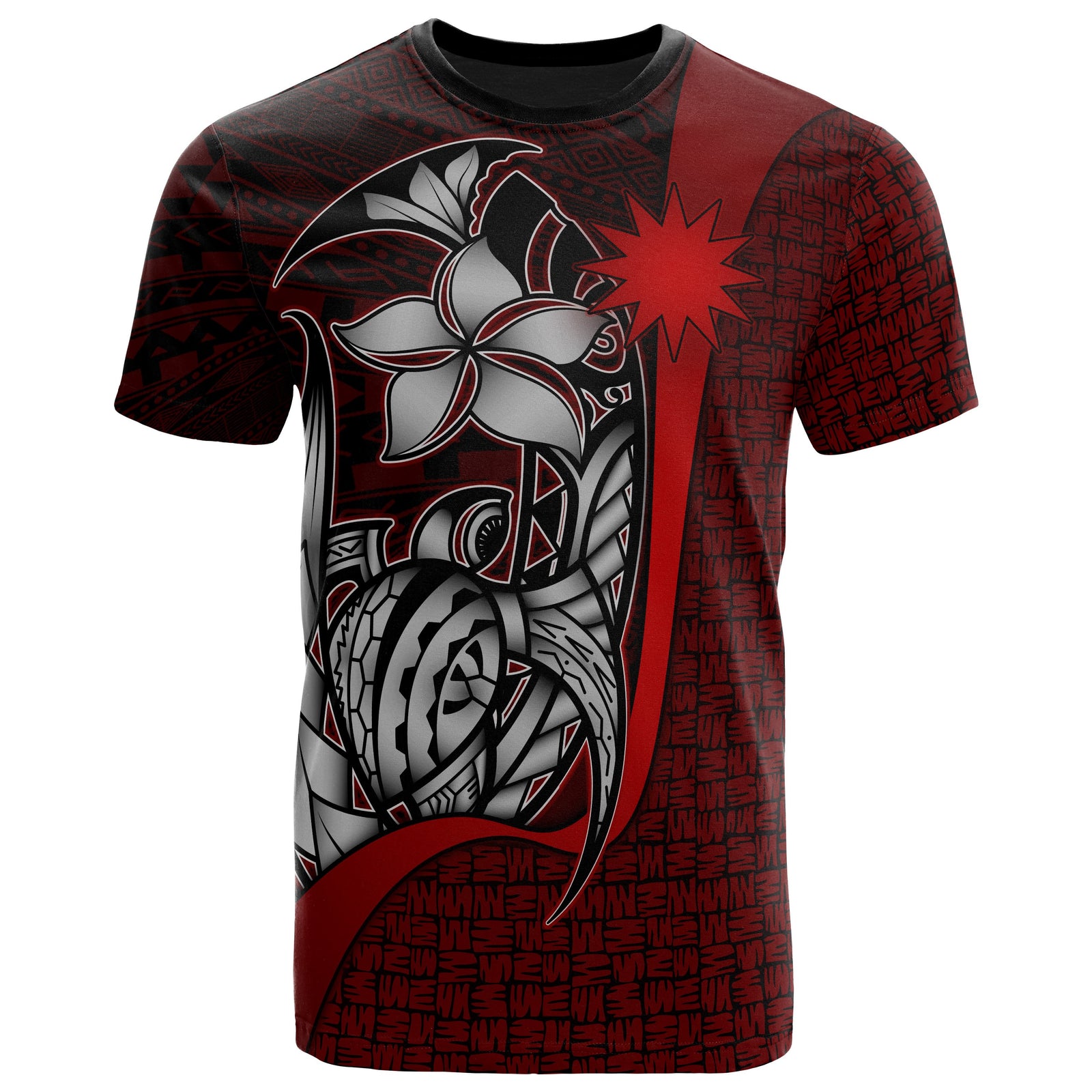 Nauru Polynesian T Shirt Red Turtle with Hook Unisex RED - Polynesian Pride